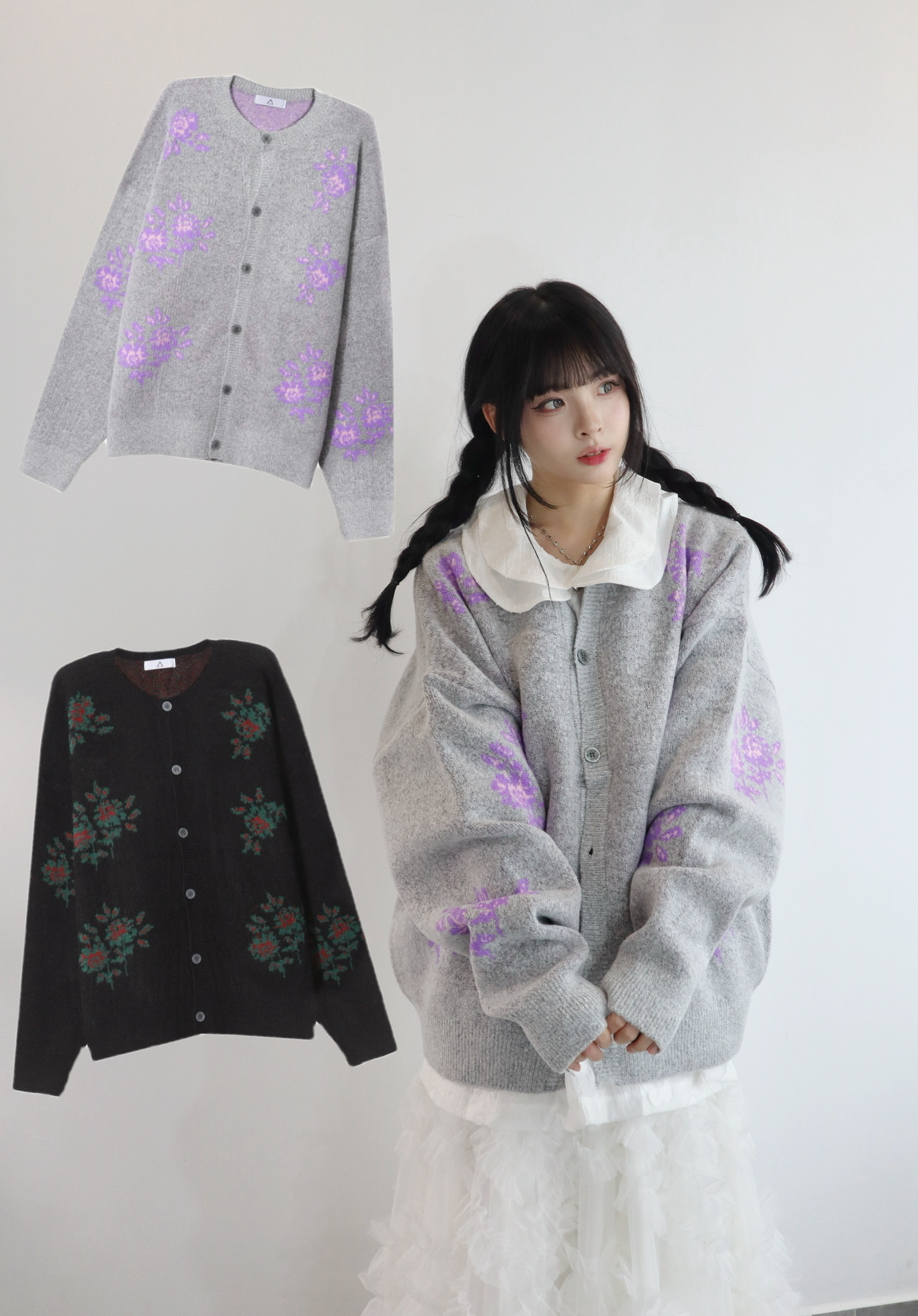 Unisex 花花針織冷衫外套 兩色入