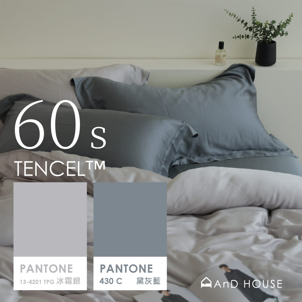 60支天絲｜100%萊賽爾｜雙色配｜黛灰藍ｘ冰霜銀
