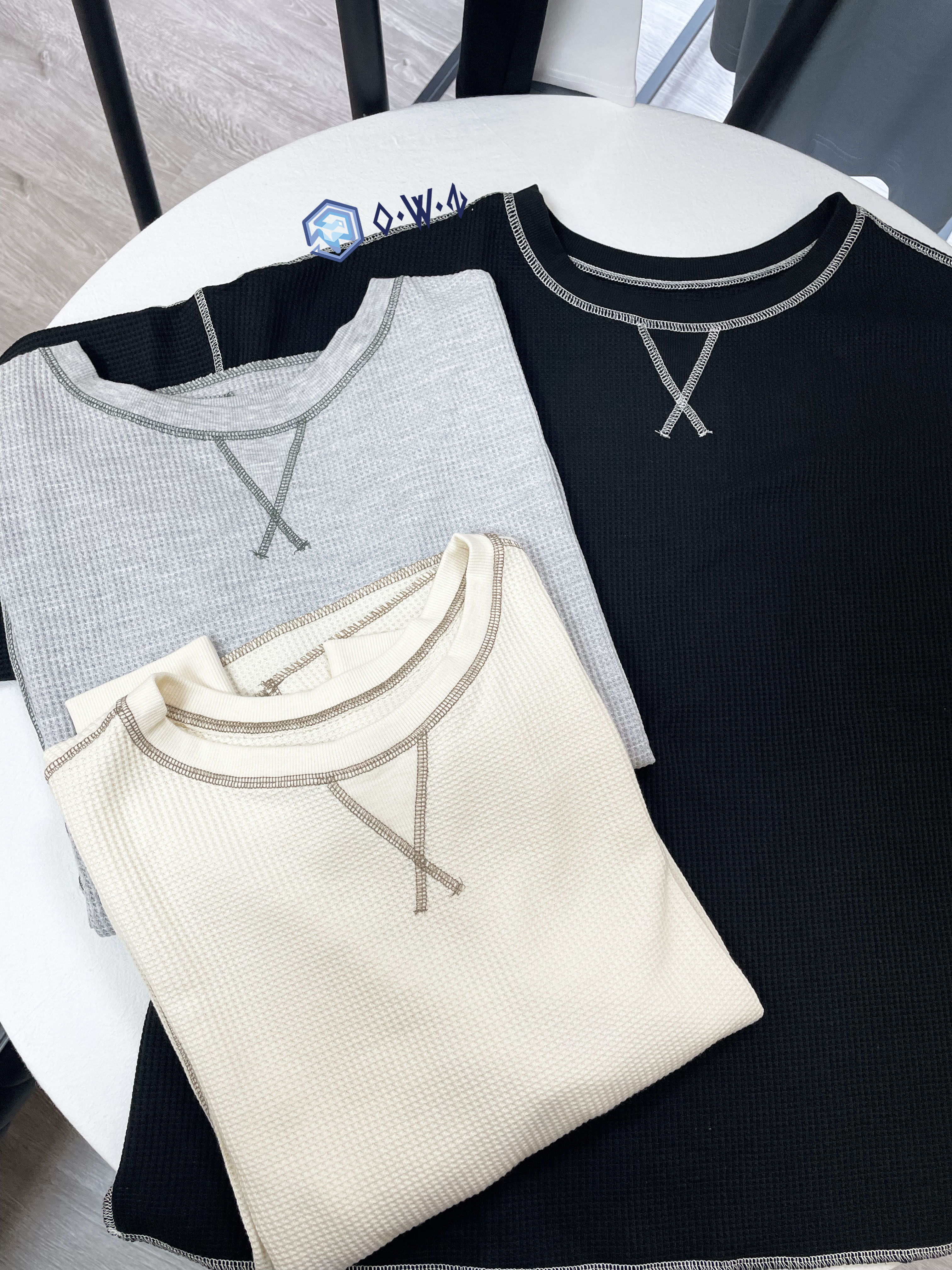 【OWN】JAVA JP 針織 縫線 華夫格 長袖 上衣 寬鬆 落肩 男女 黑色 灰色 米色