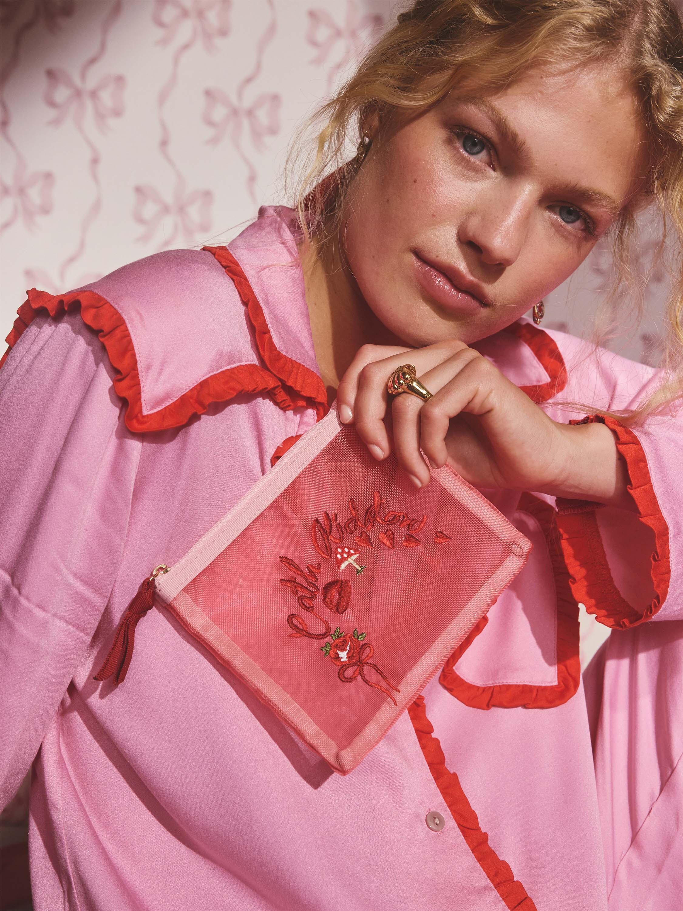 Plain 刺繡網狀收納袋