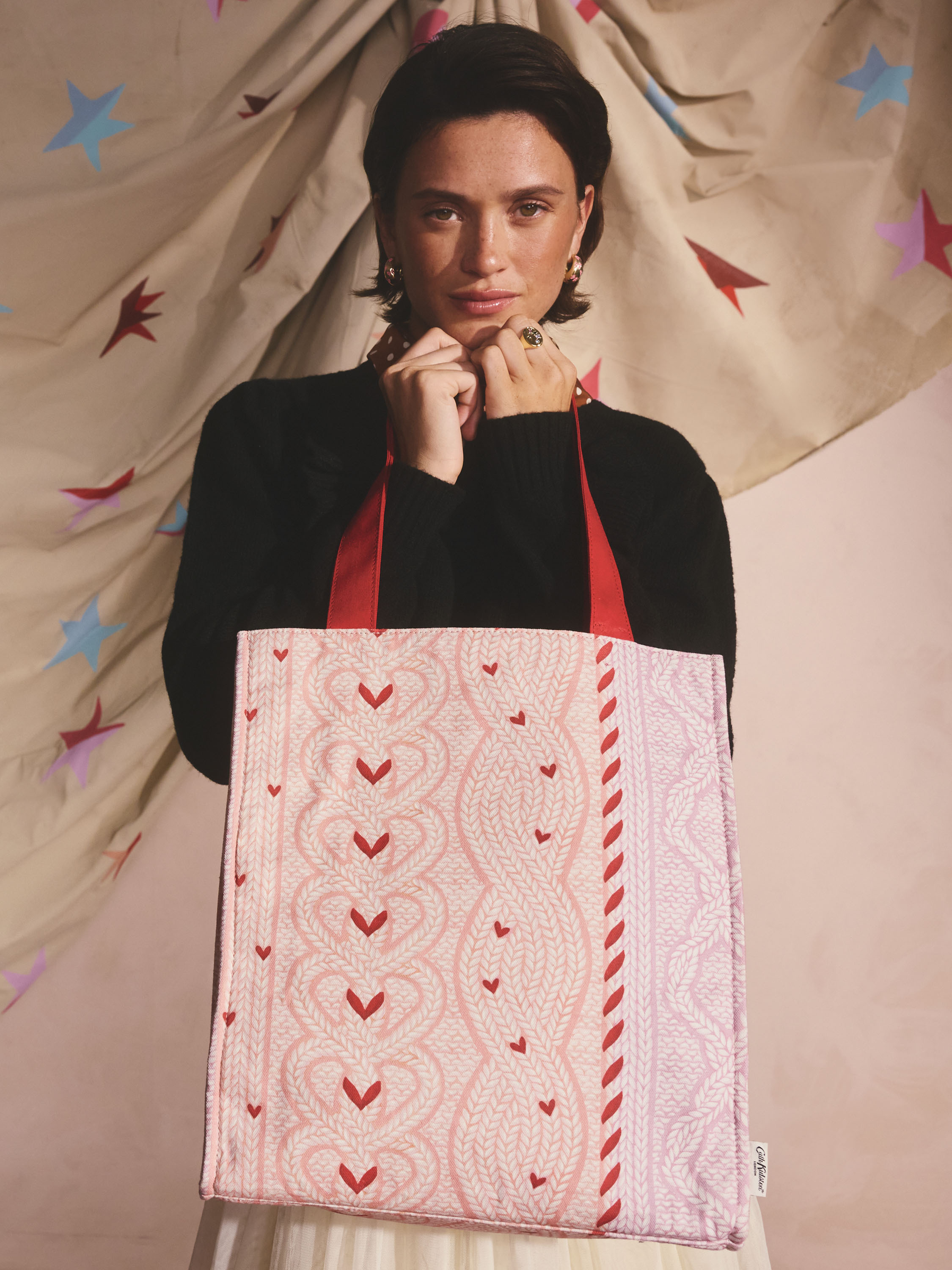 Knit Print 直立棉質書袋