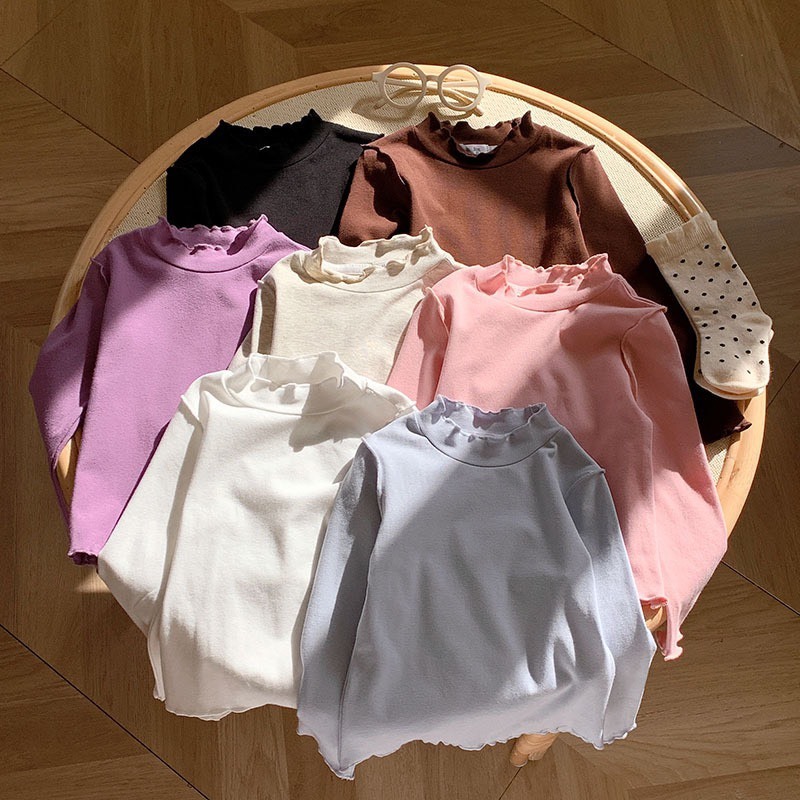 木耳邊純色半高領上衣