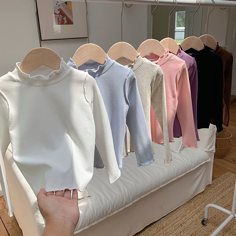 木耳邊純色半高領上衣