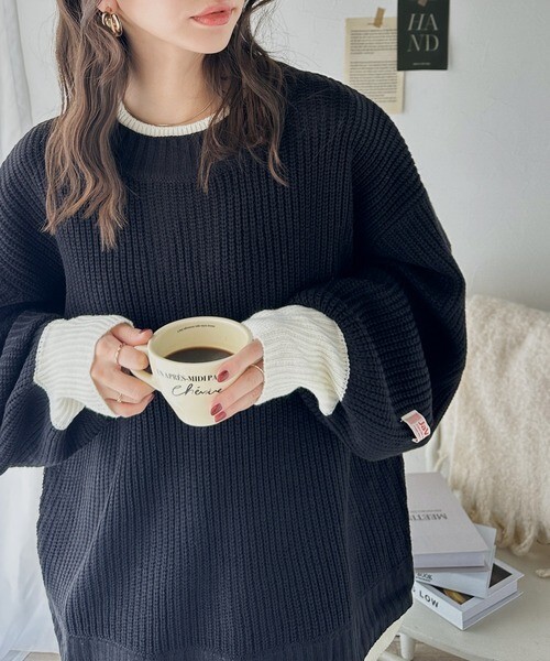 【OWN】JAVA JP 針織 拼色 撞色 華夫格 長袖 上衣 寬鬆 落肩 男女 黑色 綠色 米色 褐色 藍色