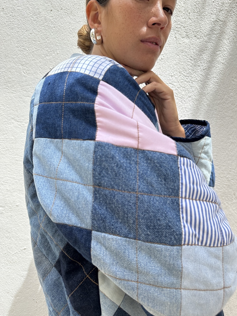 Quilted Checkboard Denim Jacket