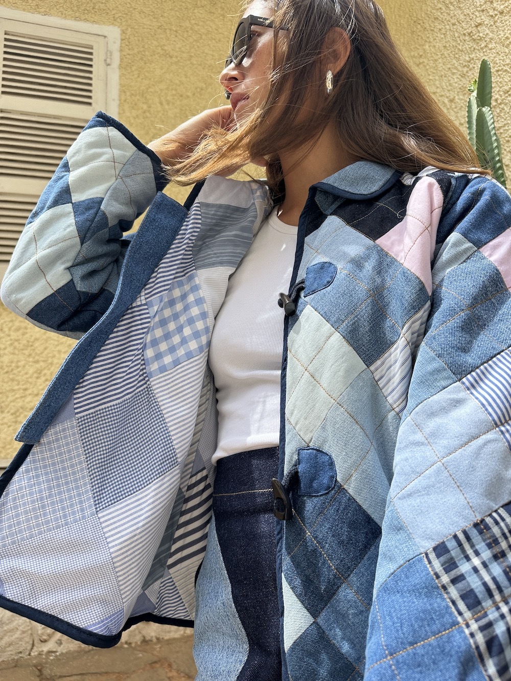 Quilted Checkboard Denim Jacket