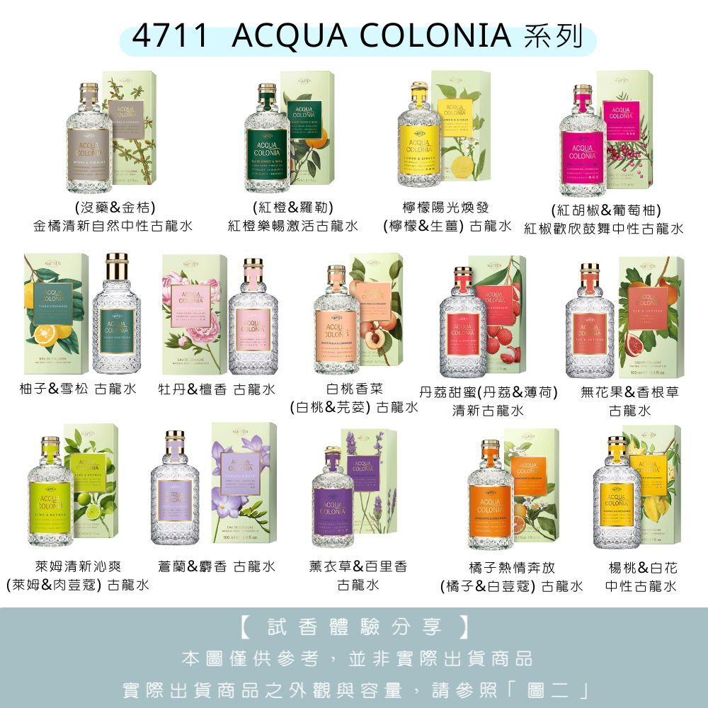 【試香體驗服務】4711 ACQUA COLONIA系列 - 牡丹/蒼蘭/紅橙/白桃/柚子/丹荔 試香-任選