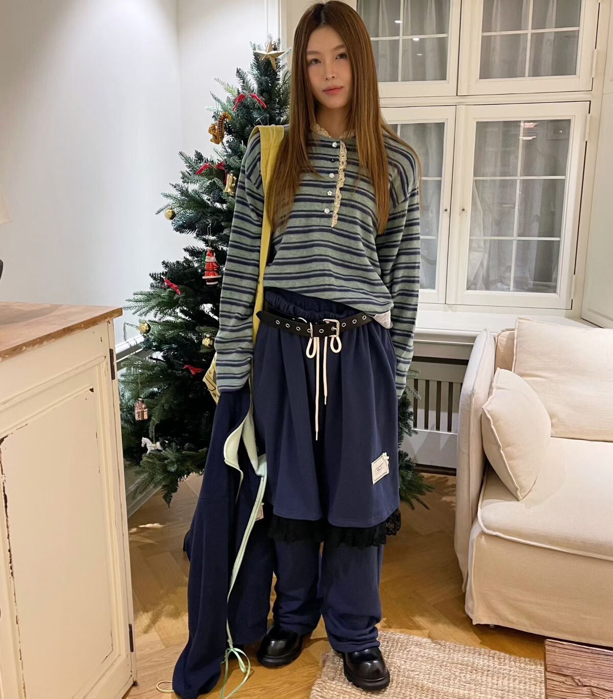 五分褲假兩件休閒長褲