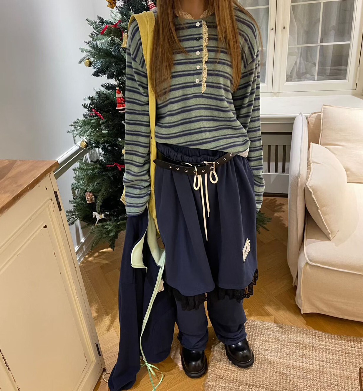 五分褲假兩件休閒長褲