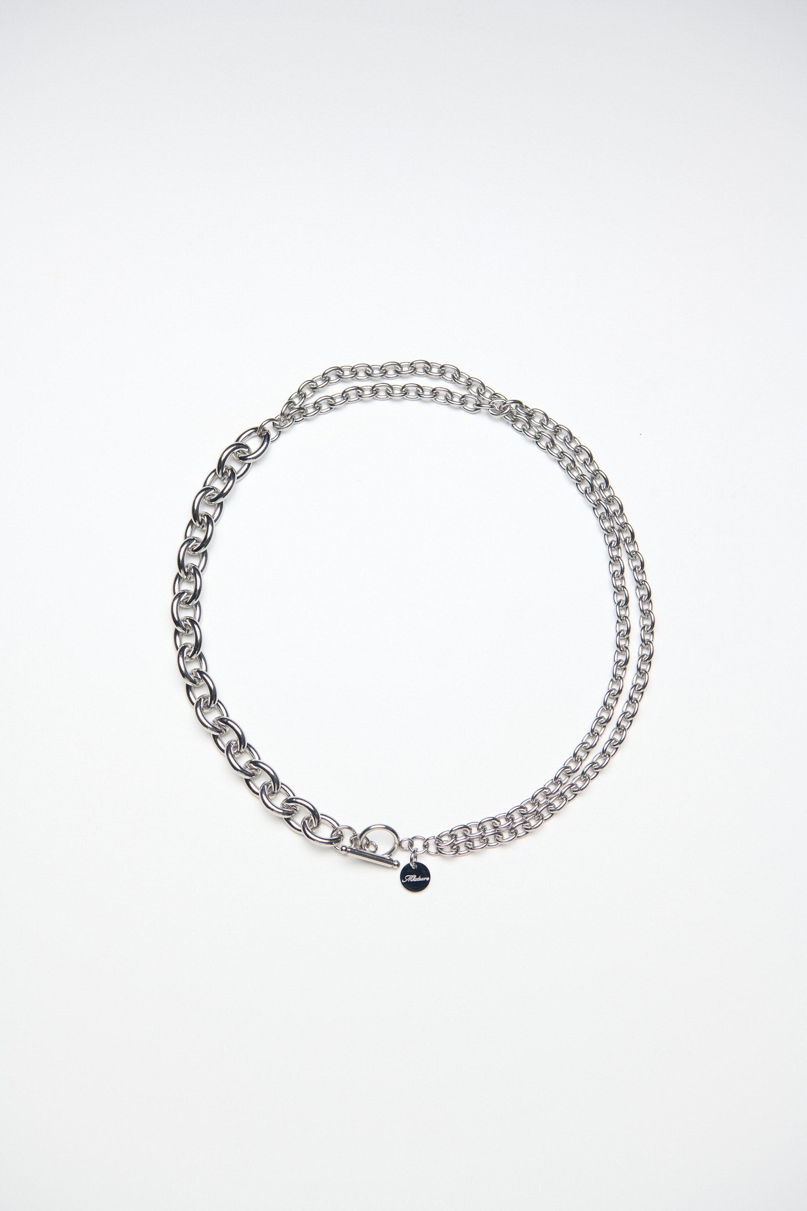 MIXTURE MN035 大小 橢圓 實心 純鋼 不對稱 拼接 項鍊