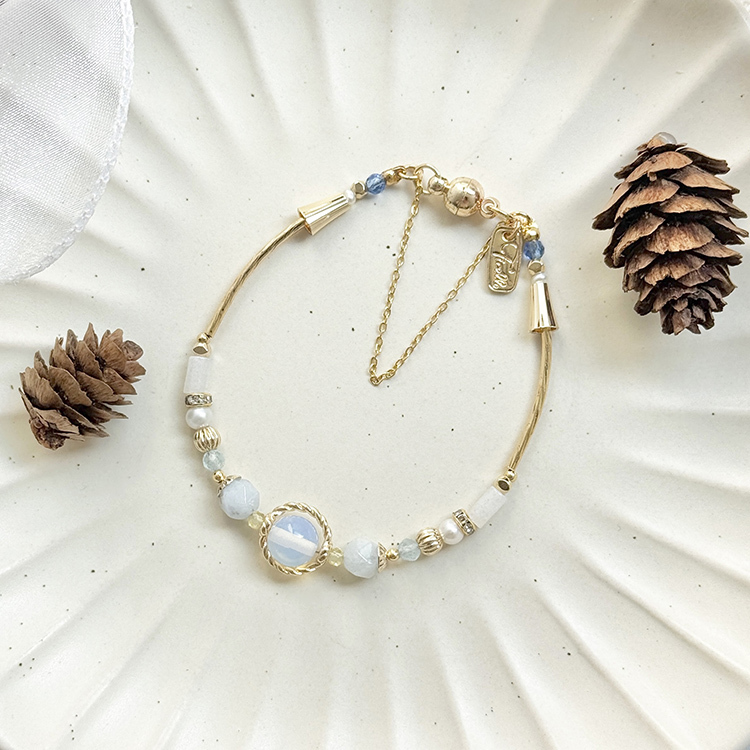 生日花 • 拾月貳伍 • 藍飛蓬 – 蛋白石 – 手鍊