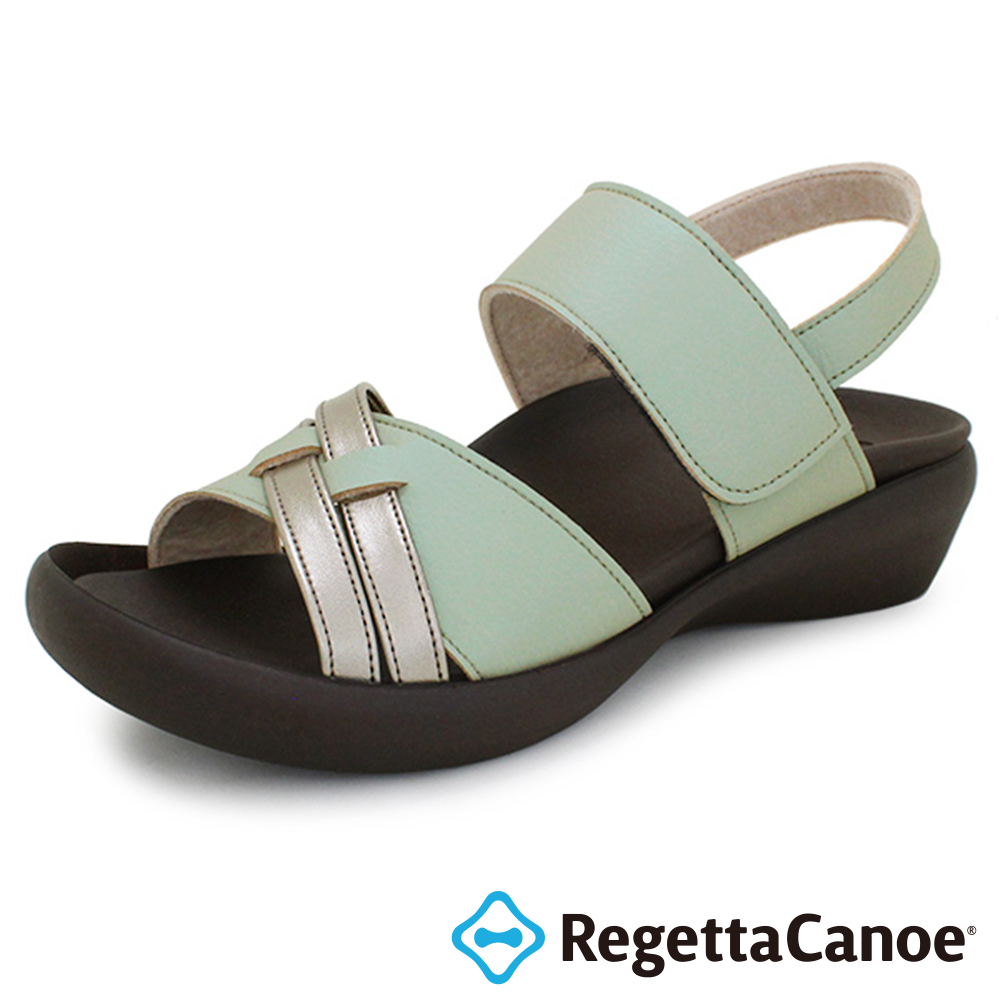 大阪樂步健康鞋 RegettaCanoe-撞色編織交叉帶後帶涼鞋CJFW3516(MNT-藍銀)