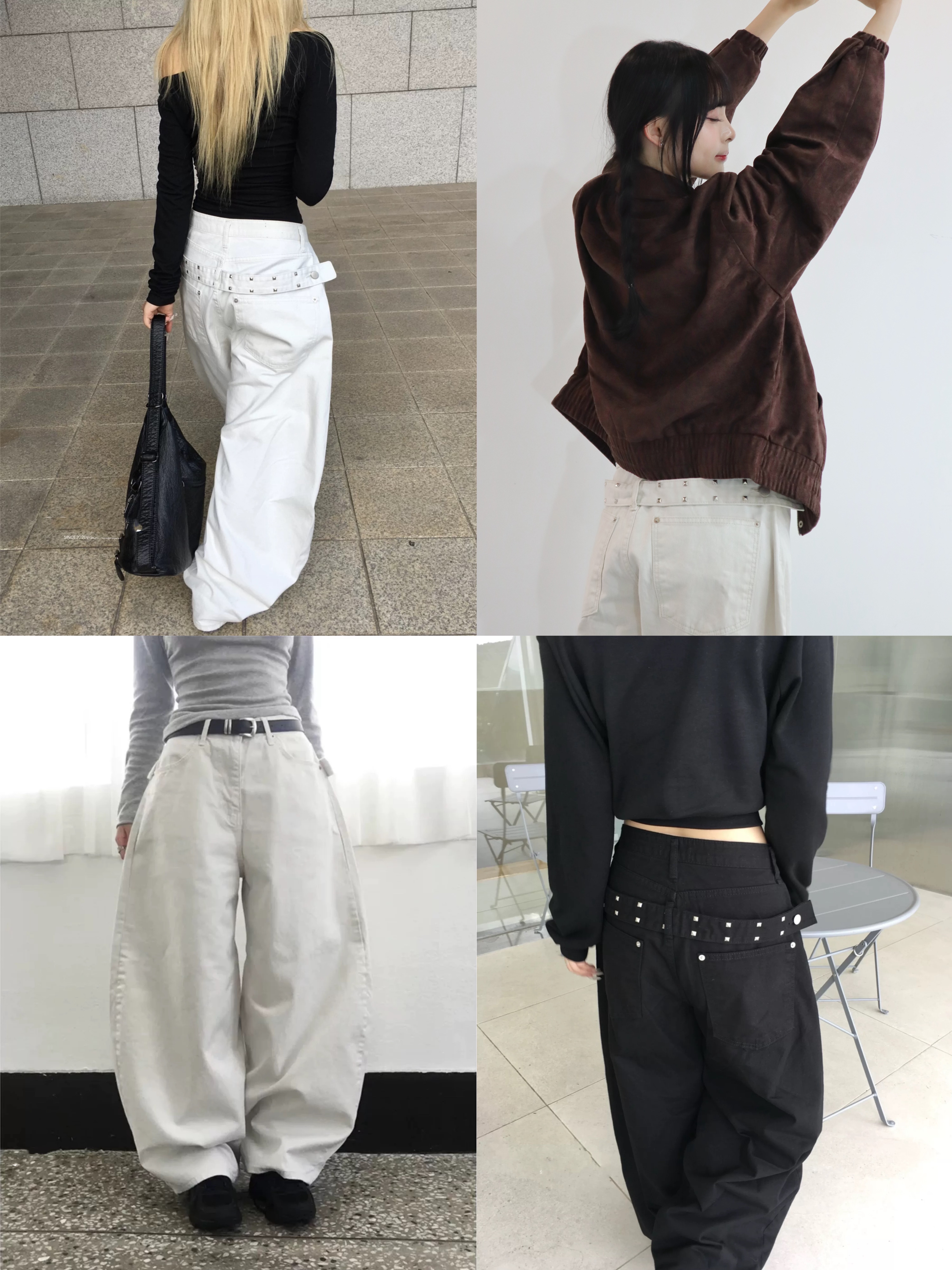 New!!! 背後鉚釘扣帶彎刀褲 兩色入
