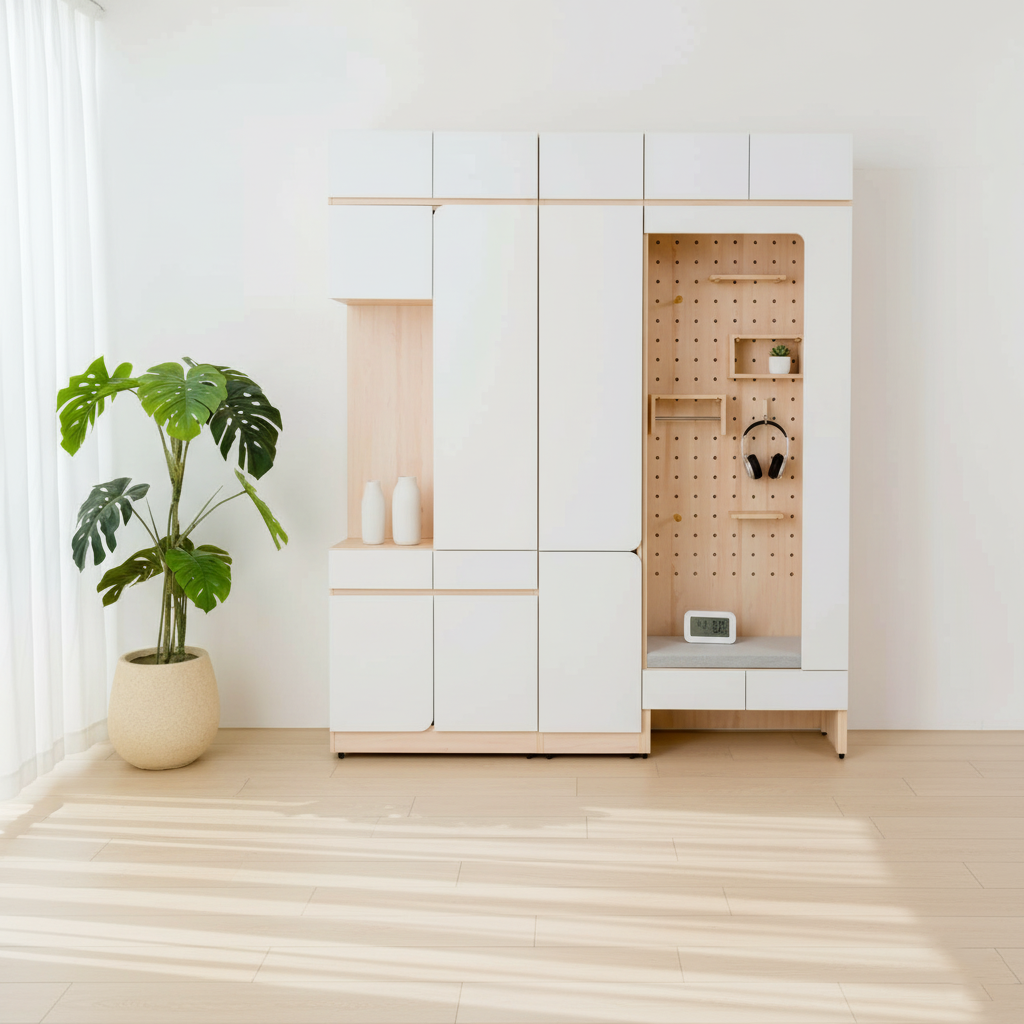 【水立方】四門大容量洞洞板系統櫃｜巨量收納 x 個性化美學｜圓角安全設計，尺寸可客製