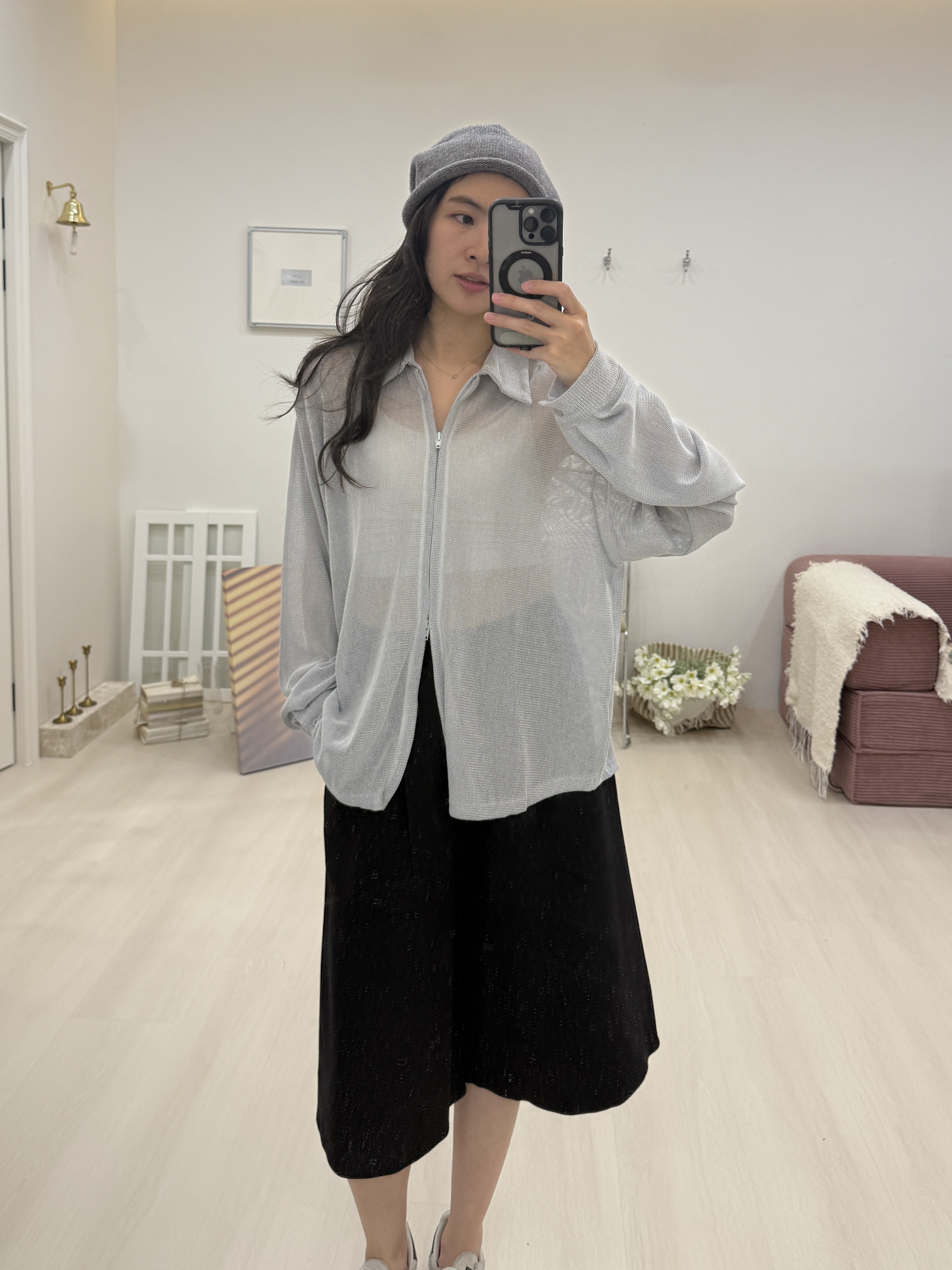 襯衫領雙拉鍊針織外套