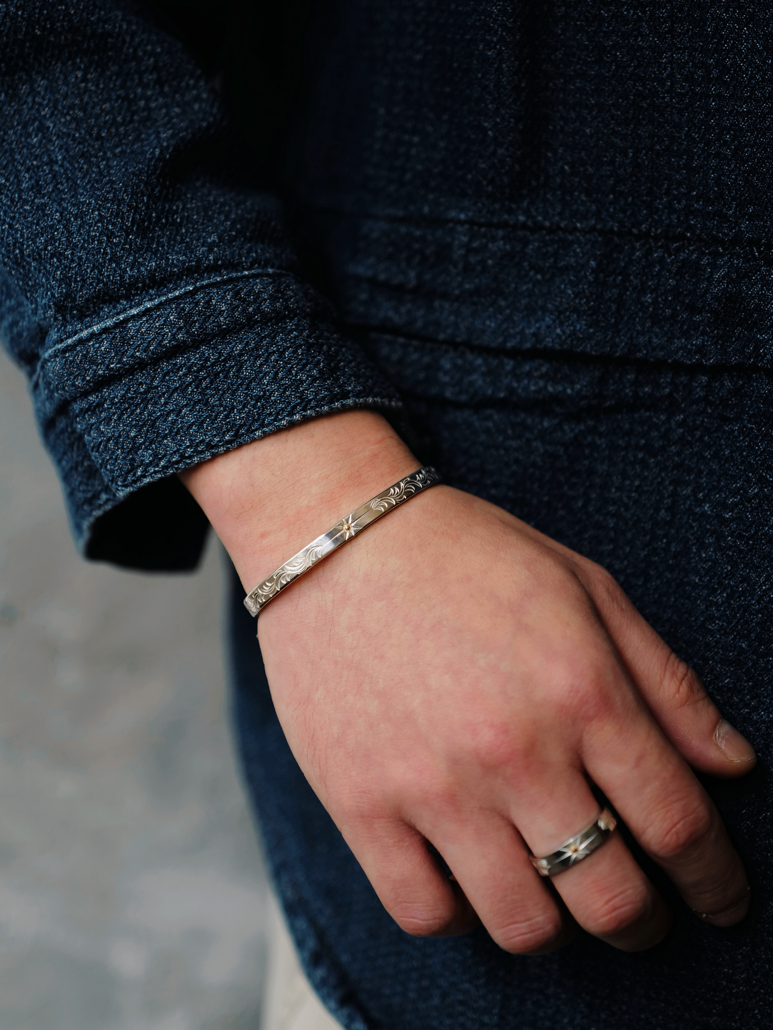 4.5mm K18 太陽/蔓藤花紋手鐲