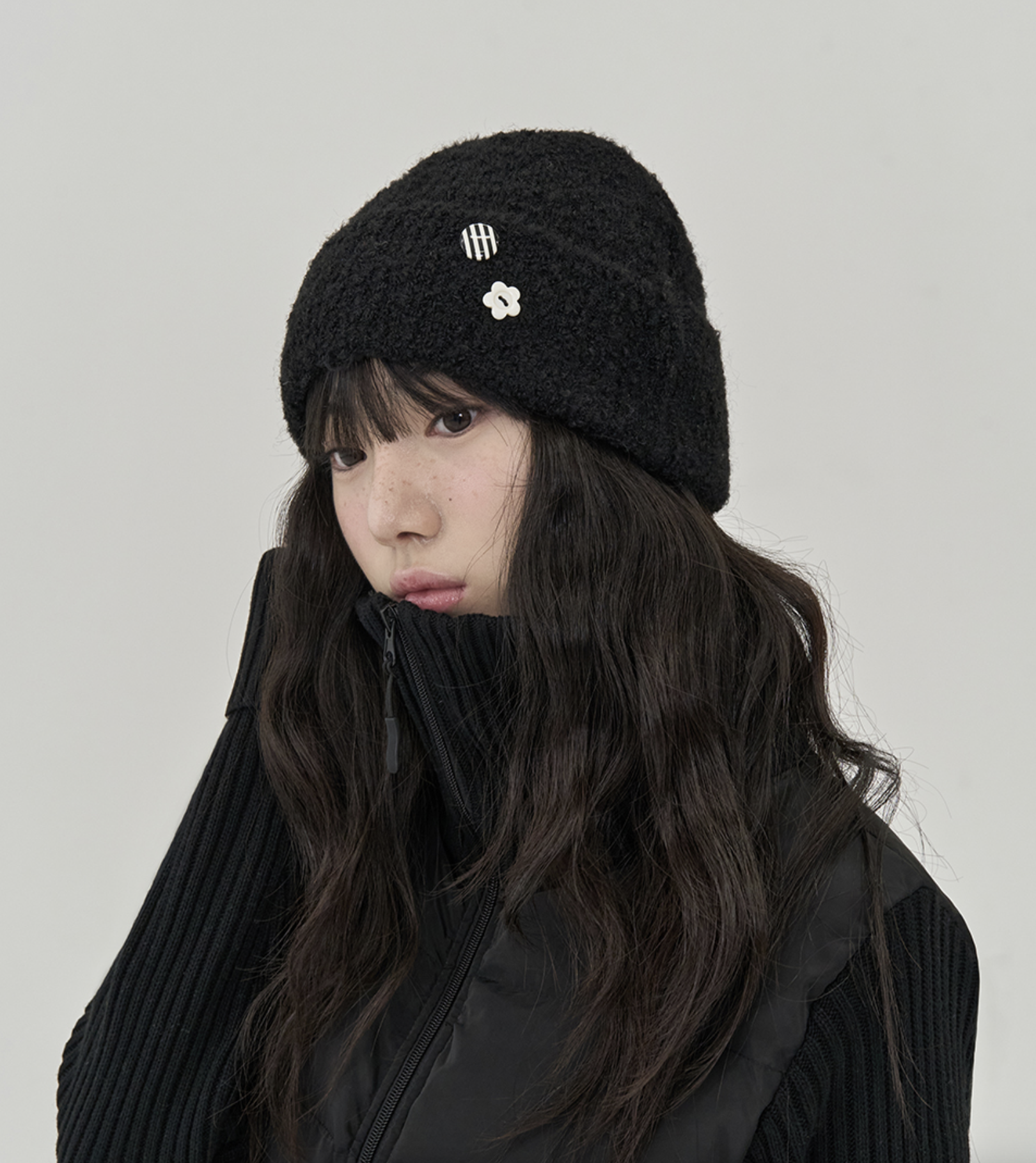 【現貨】TOFFEE 小花 鈕扣 帽子 毛帽 針織帽 三色