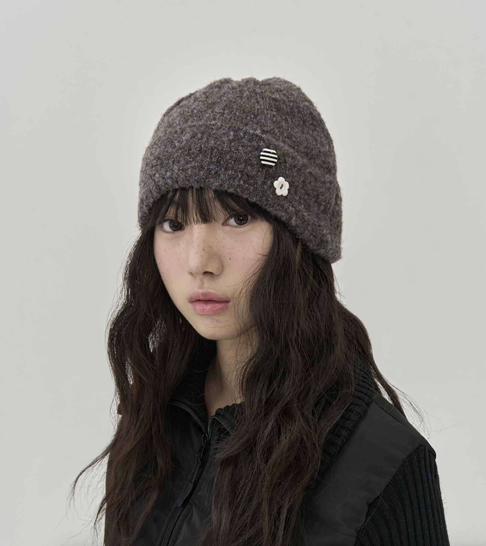 <🇰🇷黑五狂折!!>TOFFEE 小花 鈕扣 帽子 毛帽 針織帽 三色