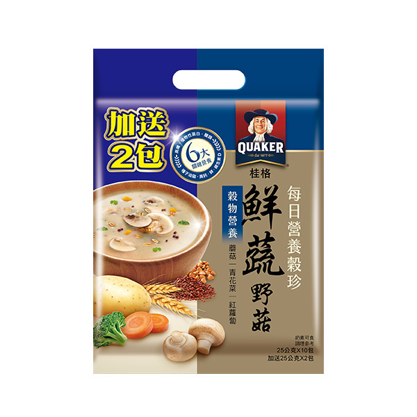 (加量包)桂格 每日營養穀珍鮮蔬野菇袋裝25X10包 加贈2包