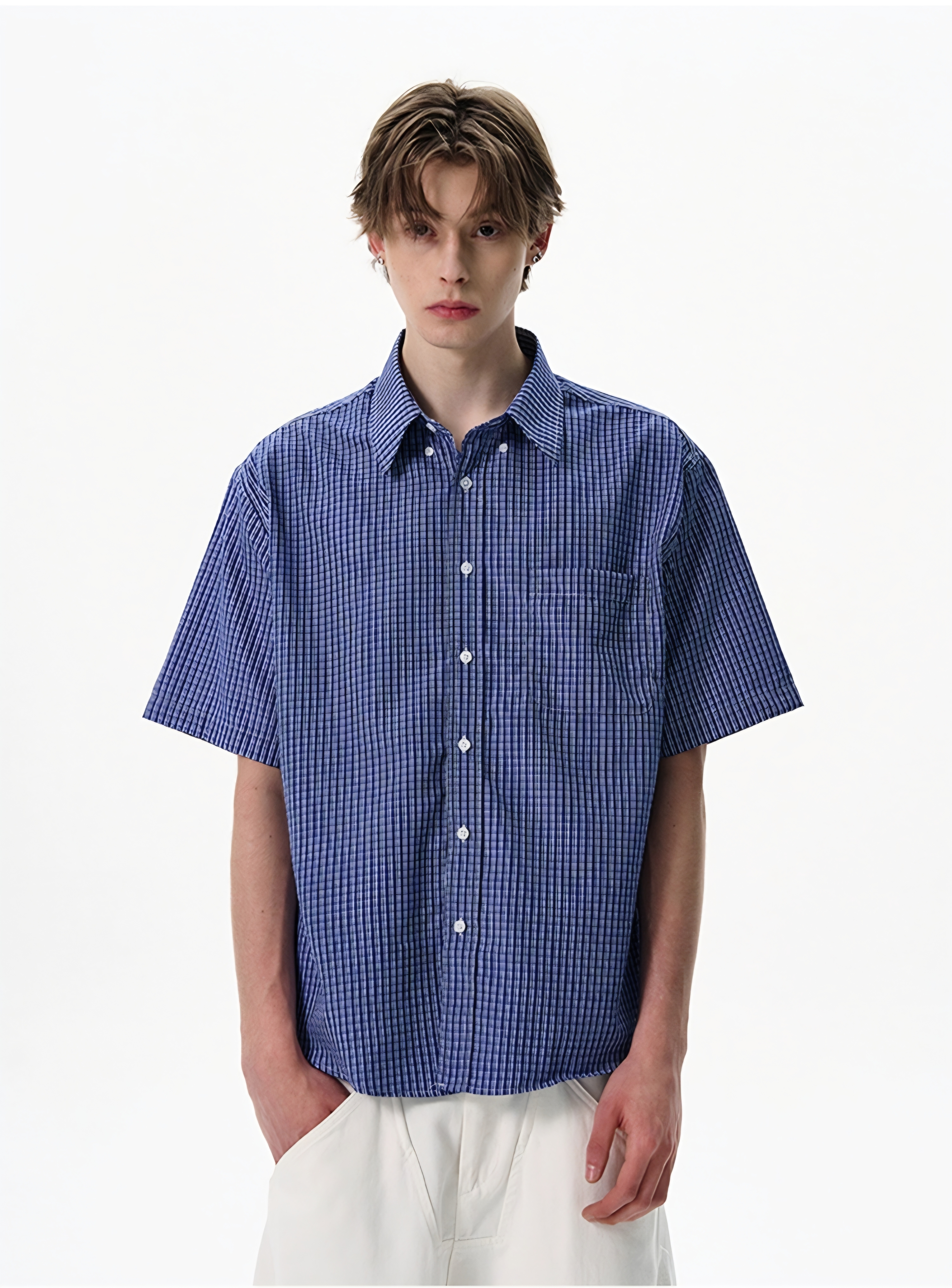 063. Blue Short-Sleeve Button-Down Shirt