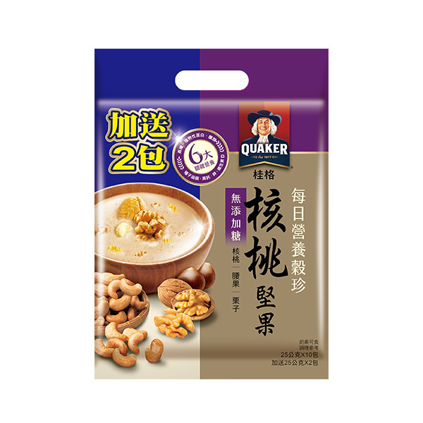 (加量包)桂格 每日營養穀珍核桃堅果無糖袋裝25gX10包 加贈2包