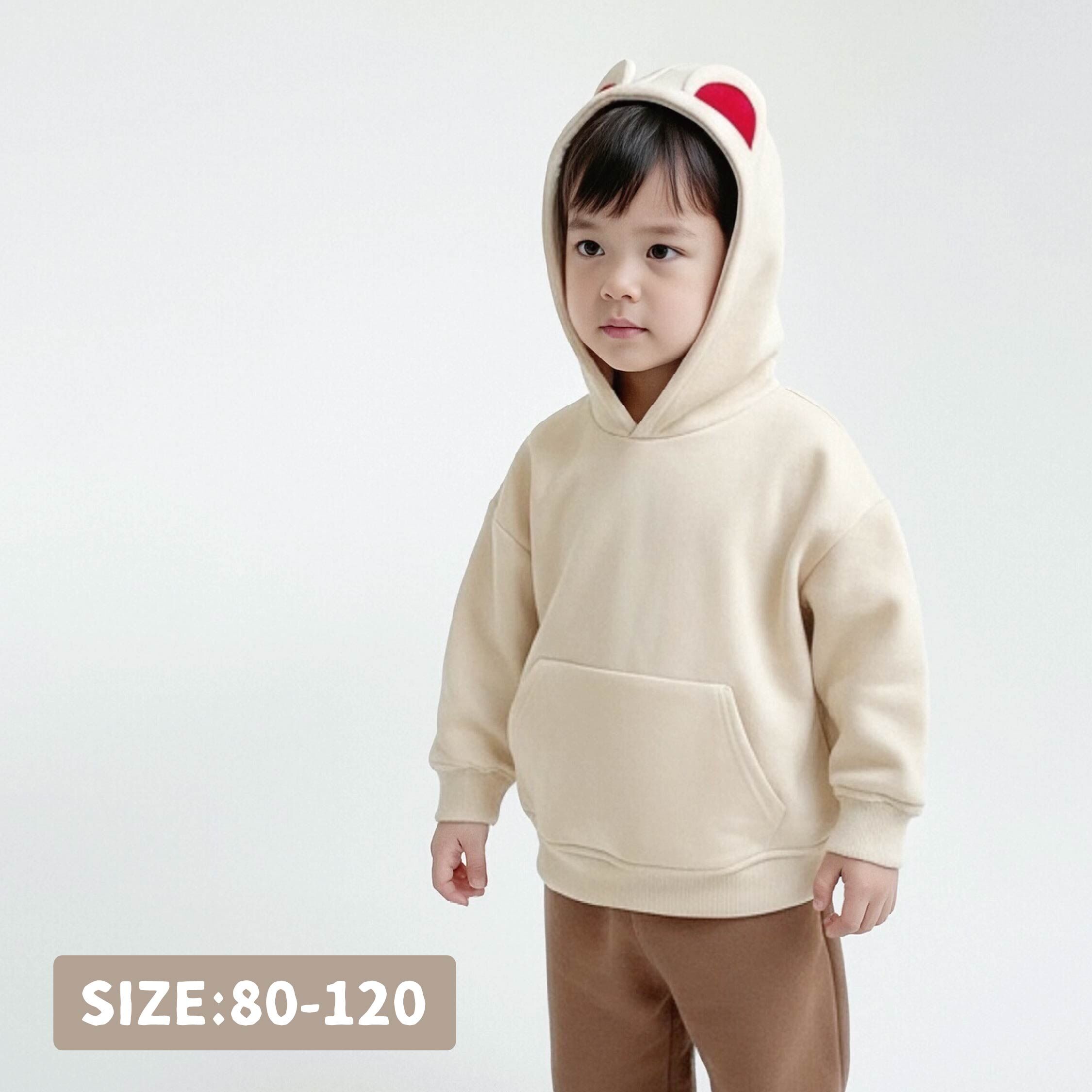 【H35512】立體耳朵撞色連帽上衣/帽T