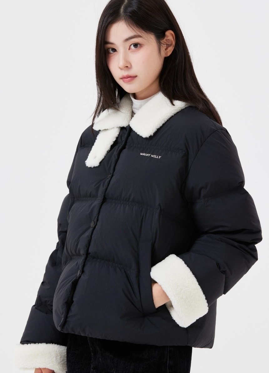 WACKY WILLY Women's Contrast Collar Short Down Jacket