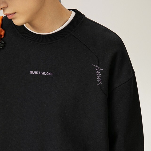 重磅寬鬆圓領不規則英文刺繡大學T L3904