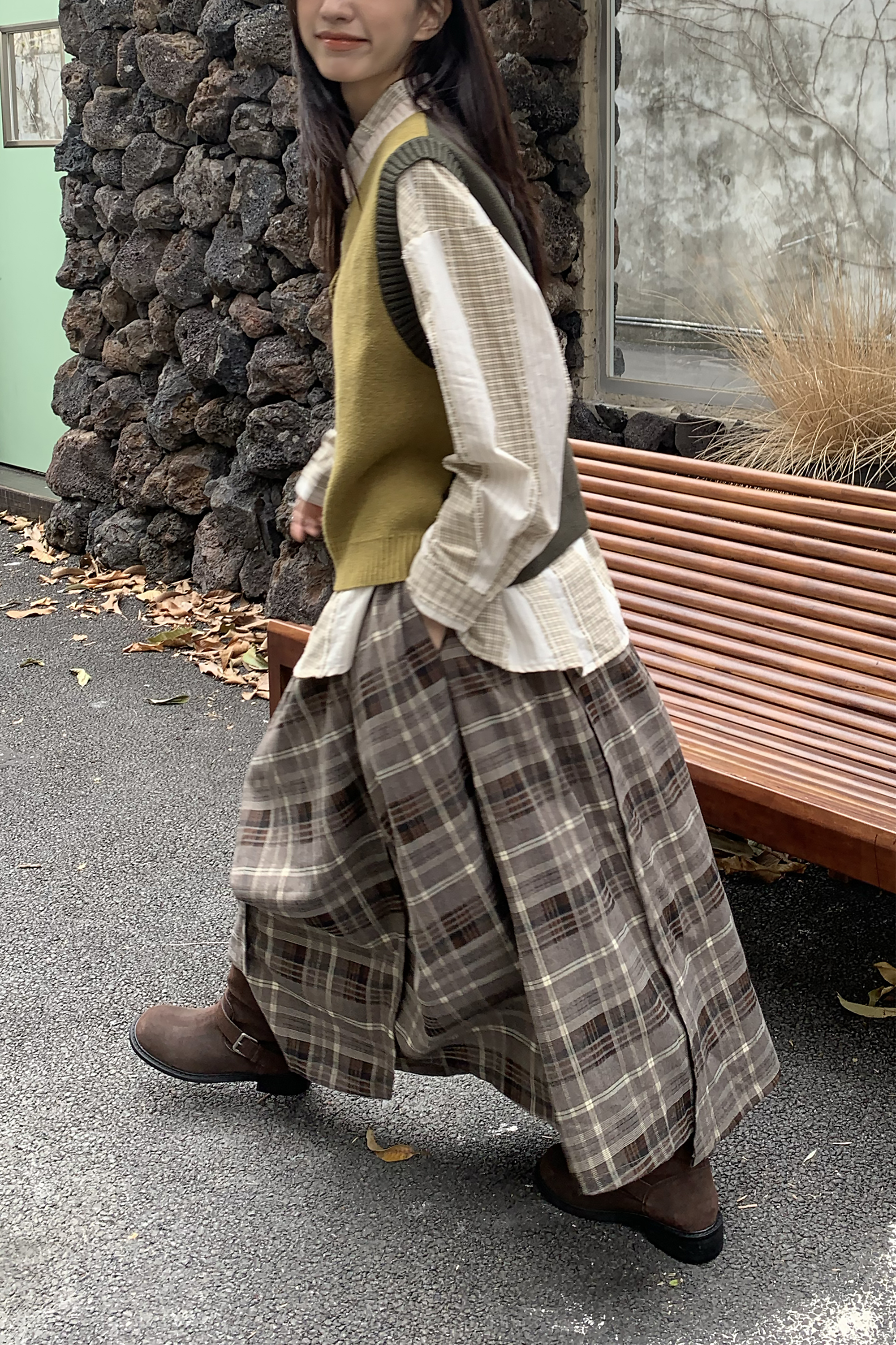 冬・Winter｜溫柔格紋不規則長裙 2色