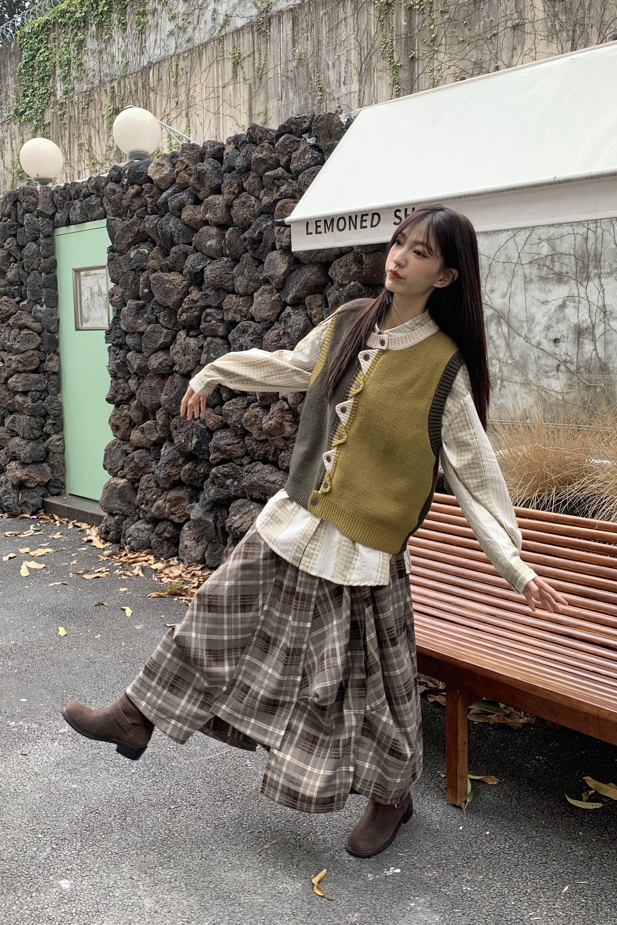 冬・Winter｜溫柔格紋不規則長裙 2色