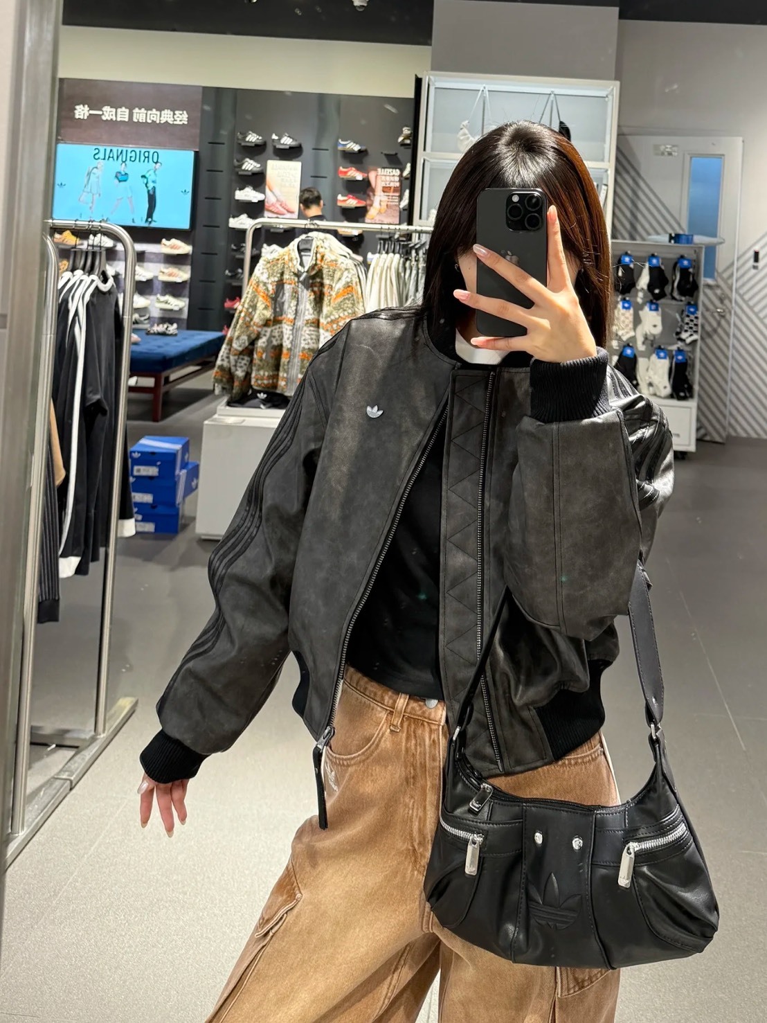 ADIDAS PU 三條紋 短版 鋪棉 皮外套