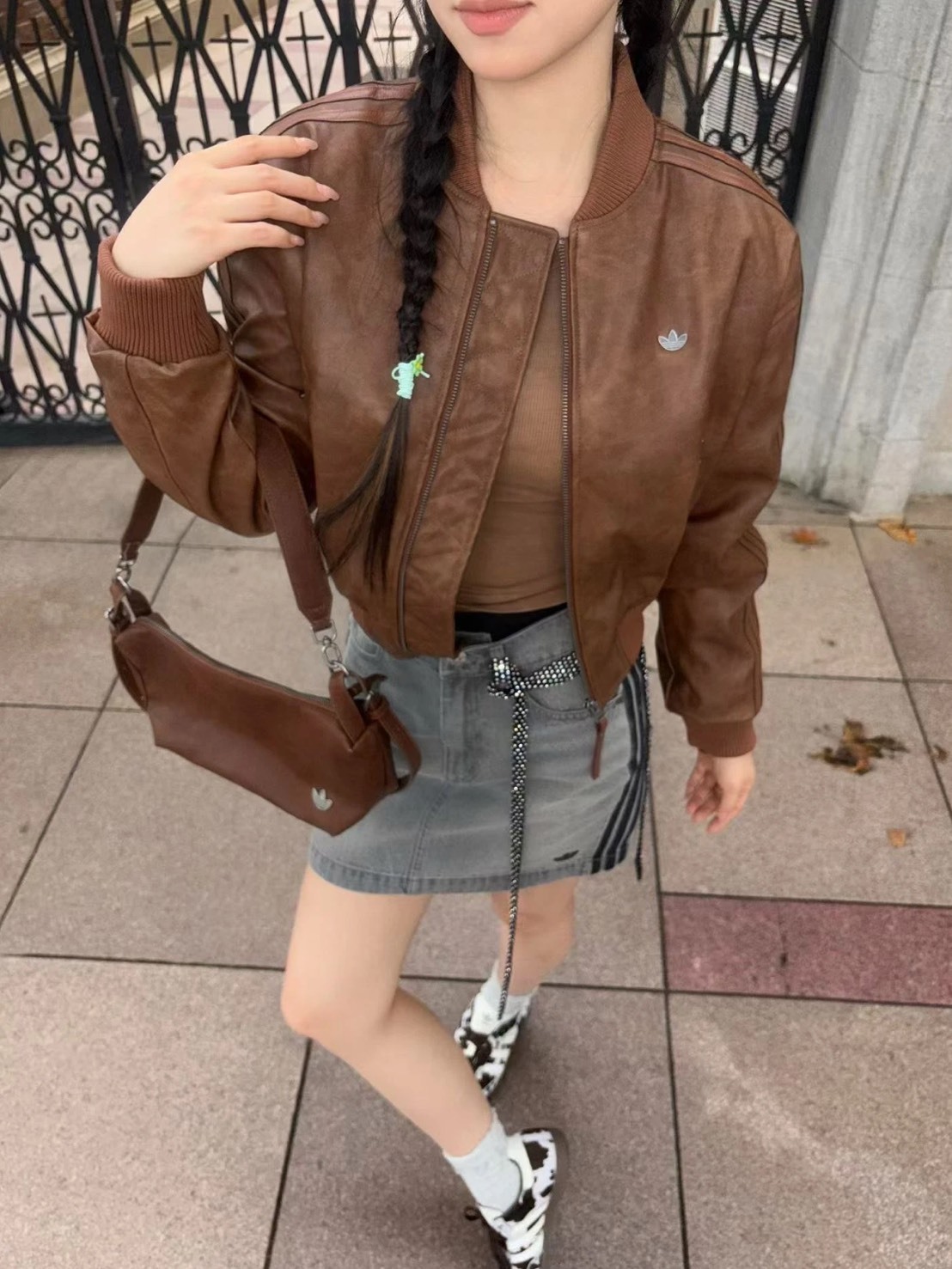 ADIDAS PU 三條紋 短版 鋪棉 皮外套