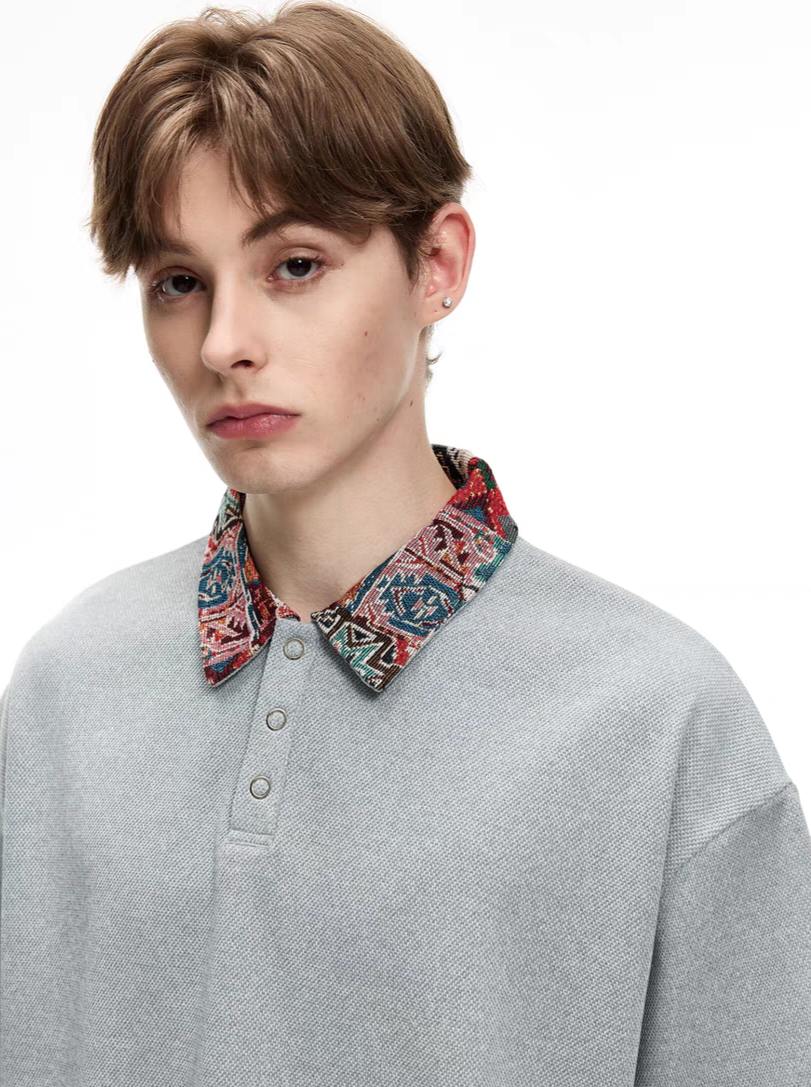 075. Unique Patterned Oversized Polo Shirt