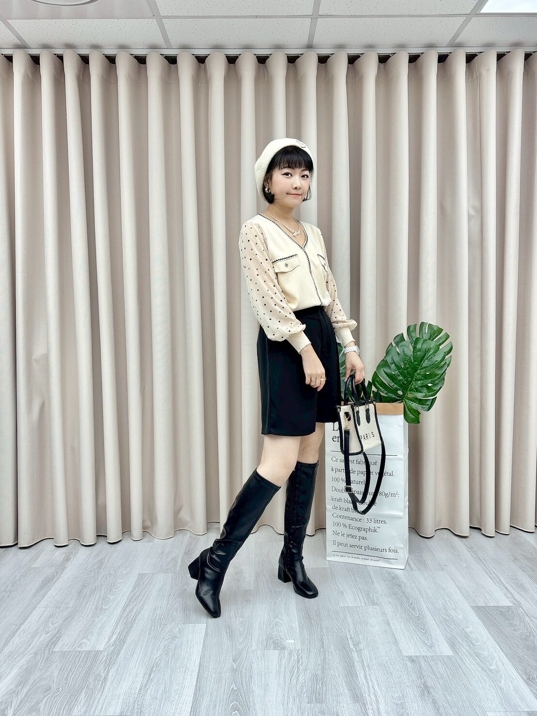 高腰西裝短褲裙