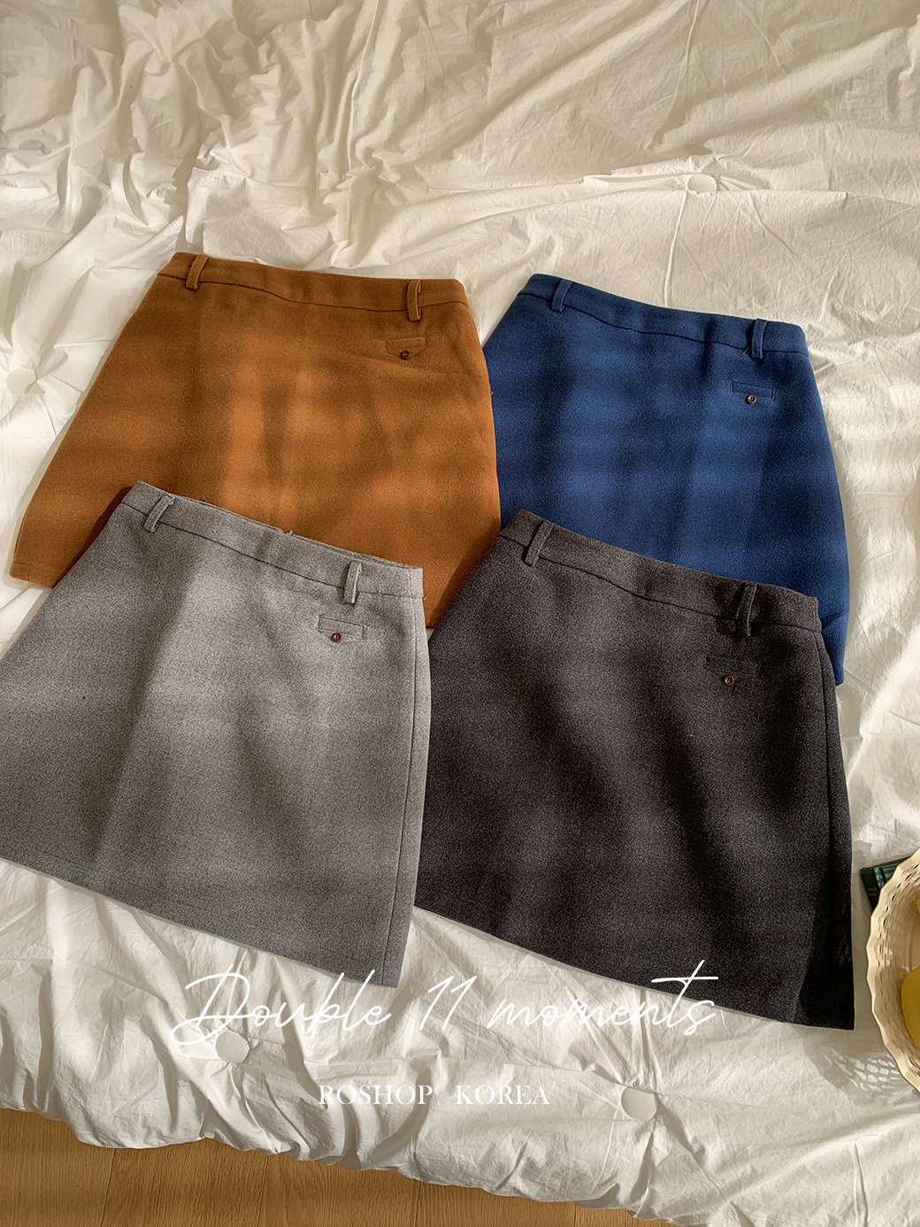 (K10)韓國高彩度毛呢短裙-4色