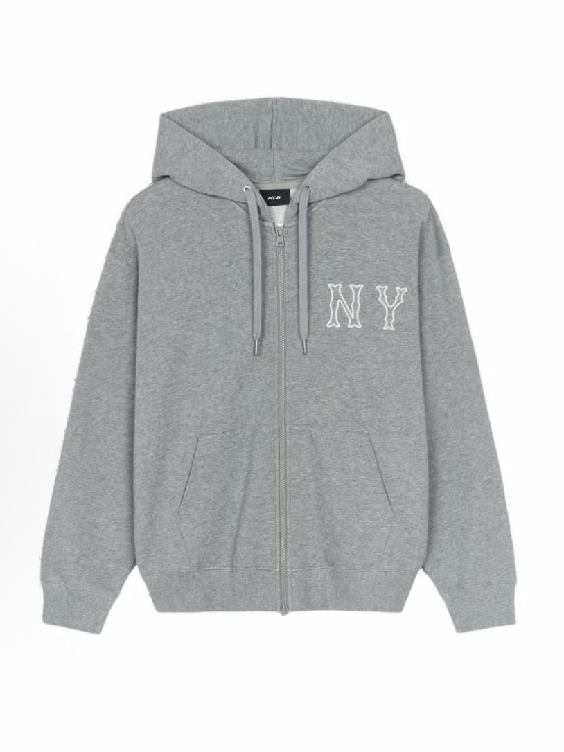 MLB 刺繡 背後 Logo 外套 灰色 雙拉鏈 3ATRB3044-50MGD