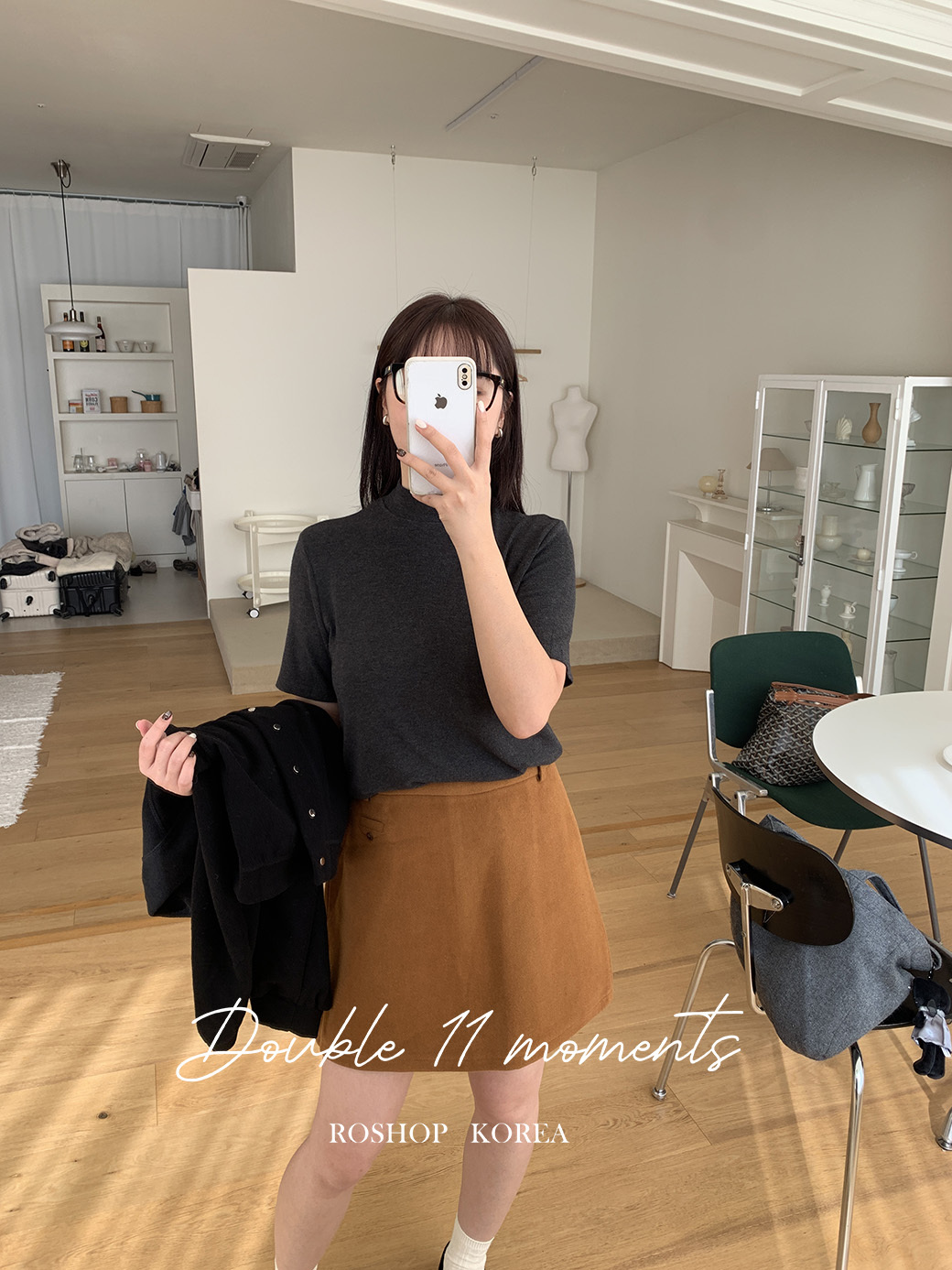 (K10)韓國高彩度毛呢短裙-4色