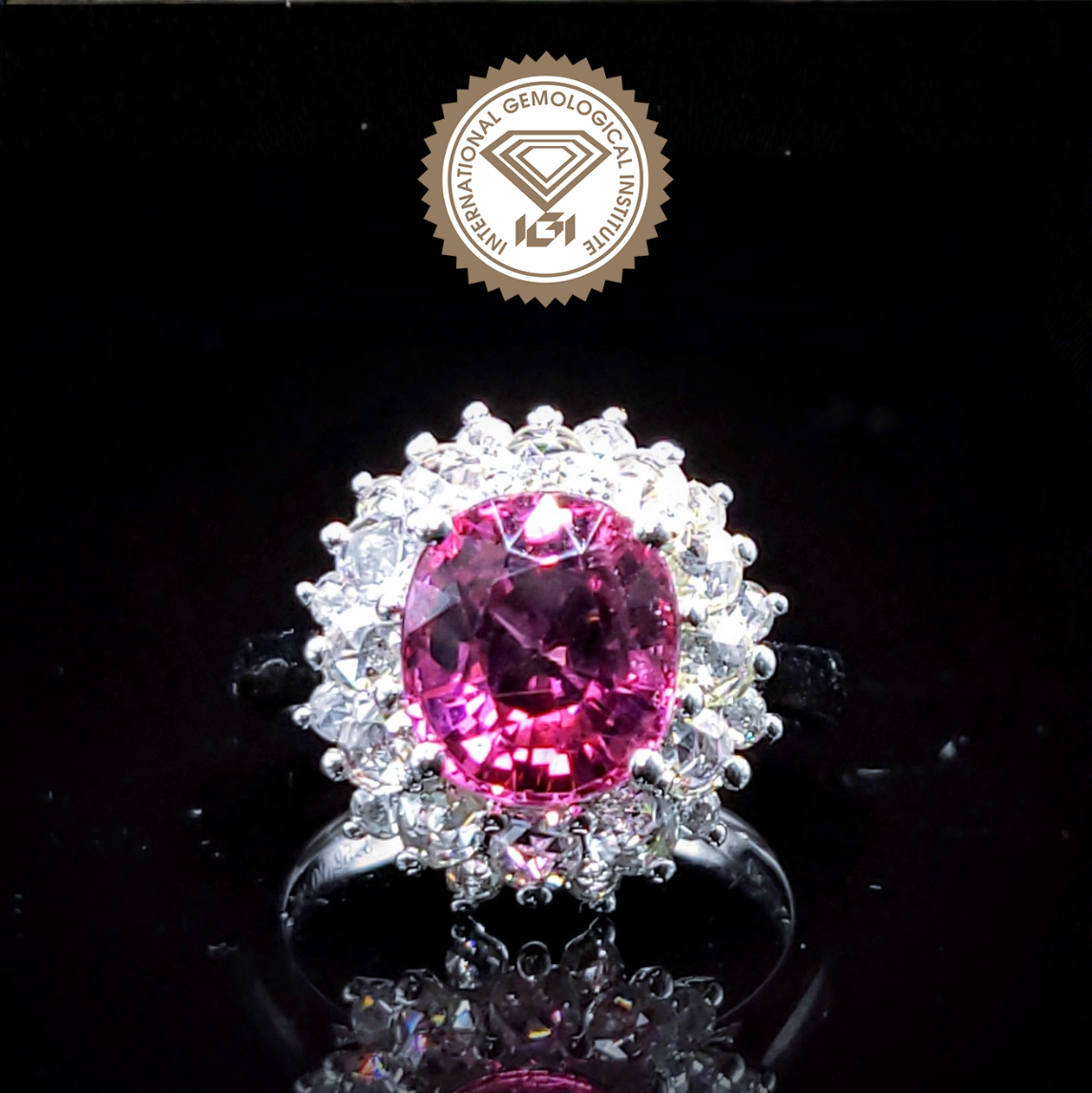 18K White Gold 3.52ct Rubellite and Diamond Ring