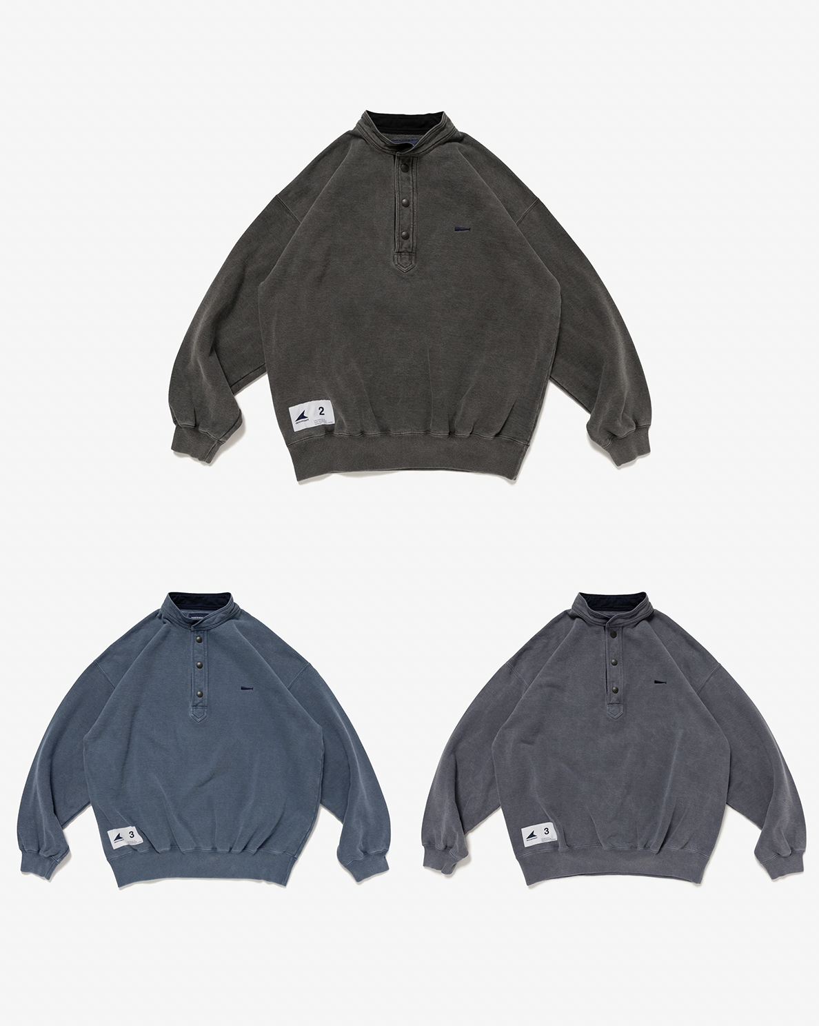 [Instock] DESCENDANT FW25 VOIL HENLEY NECK PIGMENT DYE | (BLACK / BLUE / NAVY)