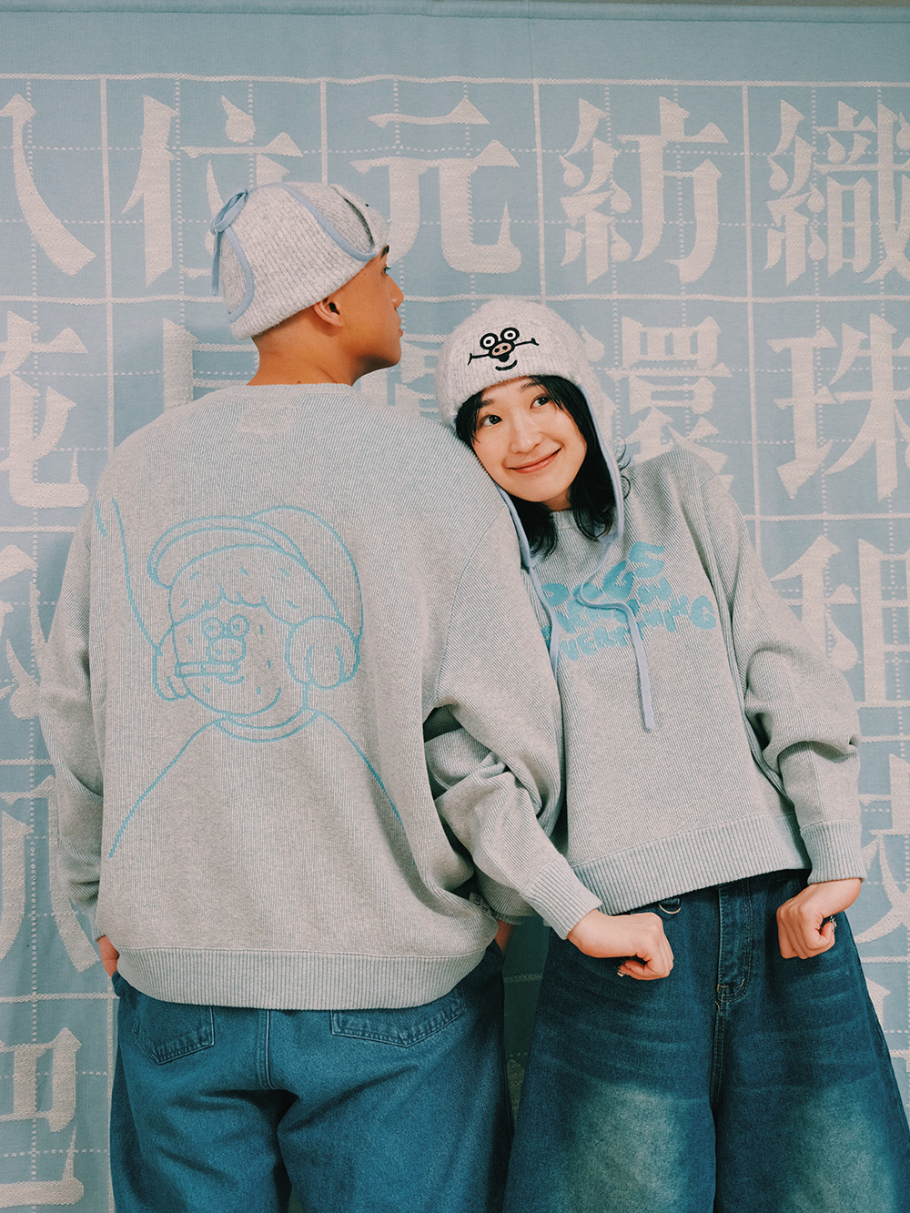 [Megumi Yamazaki] Dogs Know everything Smoking Dog Long Sleeves Top Blue