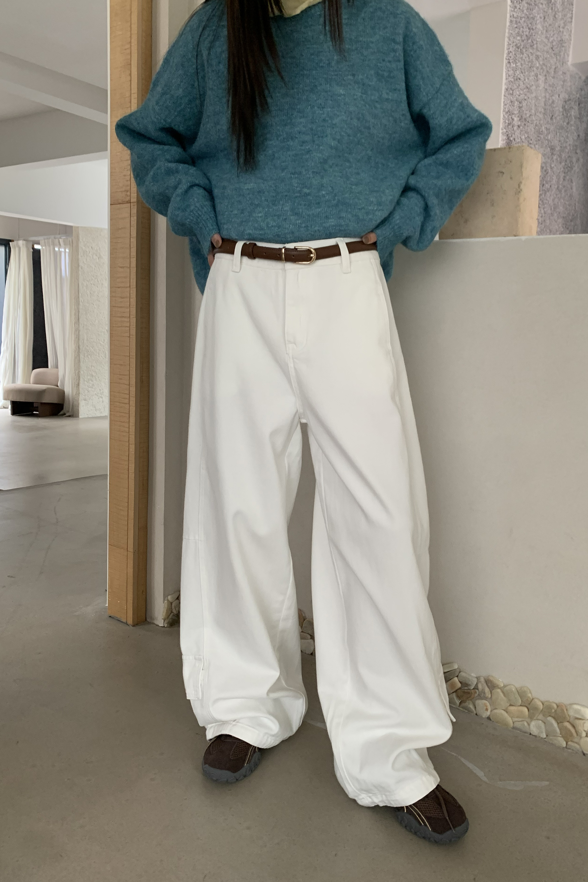 冬・Winter｜白色日常寬鬆直筒褲