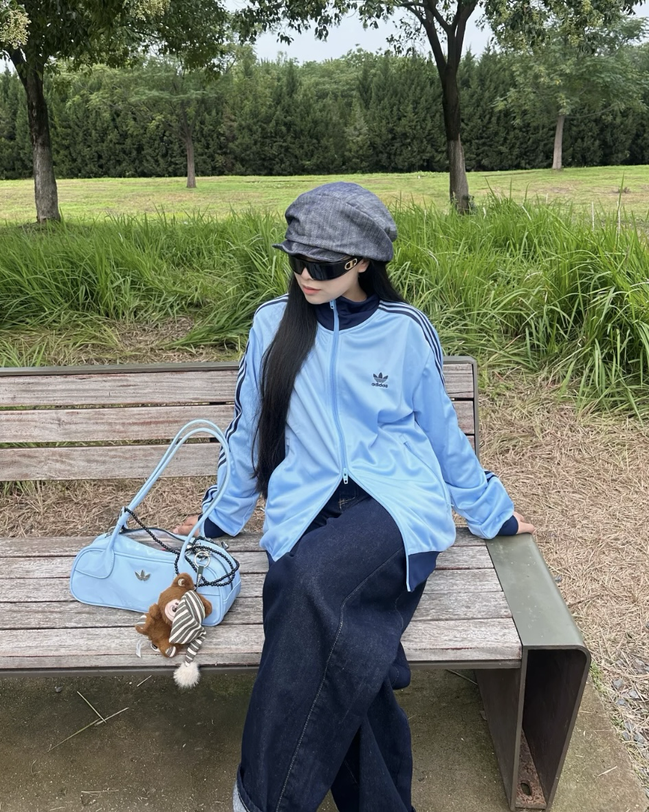 Adidas Originals Adicolor 寶寶藍 雙拉鍊外套 拼接 刺繡Logo 三葉草 立領