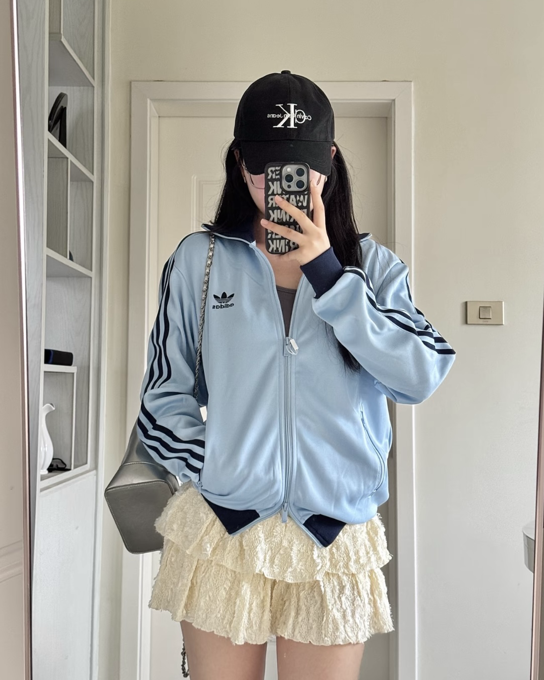 Adidas Originals Adicolor 寶寶藍 雙拉鍊外套 拼接 刺繡Logo 三葉草 立領