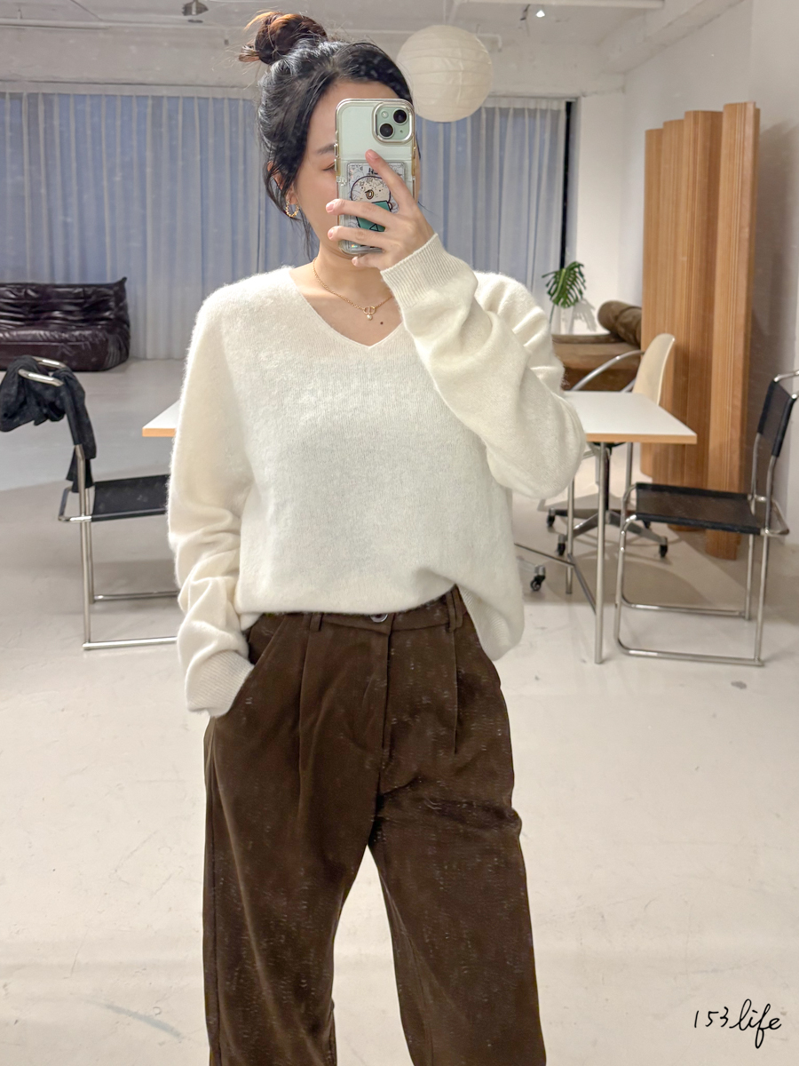 |微瑕疵-白|V領素面羊毛上衣(4色)