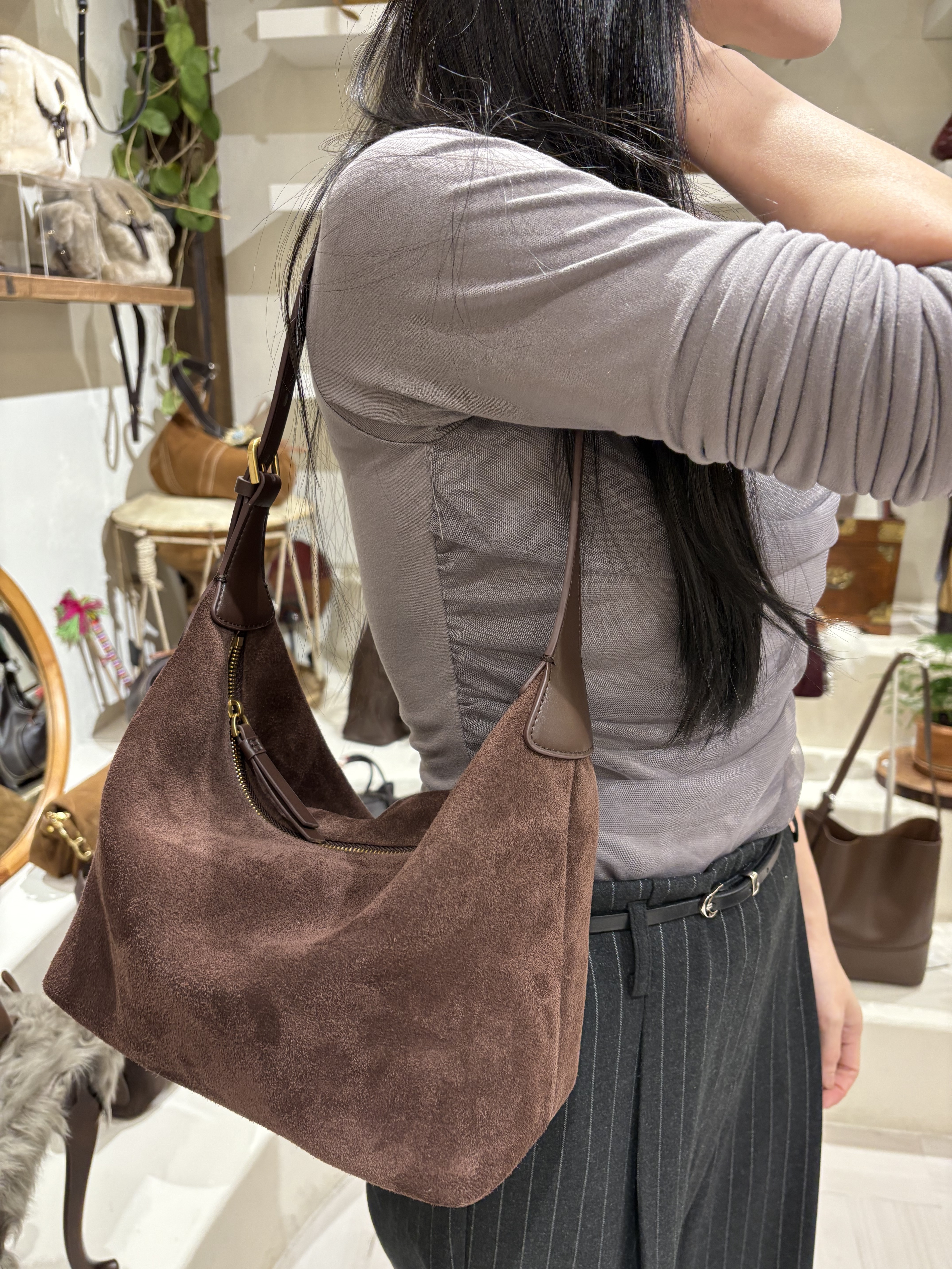 真皮麂皮肩背包