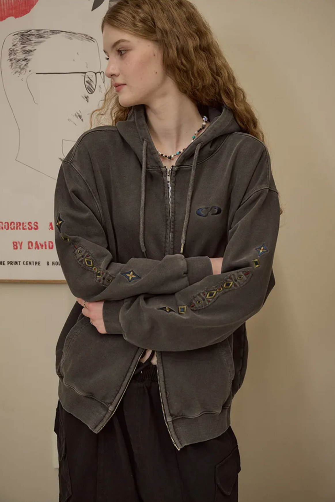 韓國🇰🇷連線 CPGN STUDIO 寶石圖騰連帽外套 復古圖騰 刷舊 寬鬆 雙拉鍊 2色(任買兩件711免運)/預購