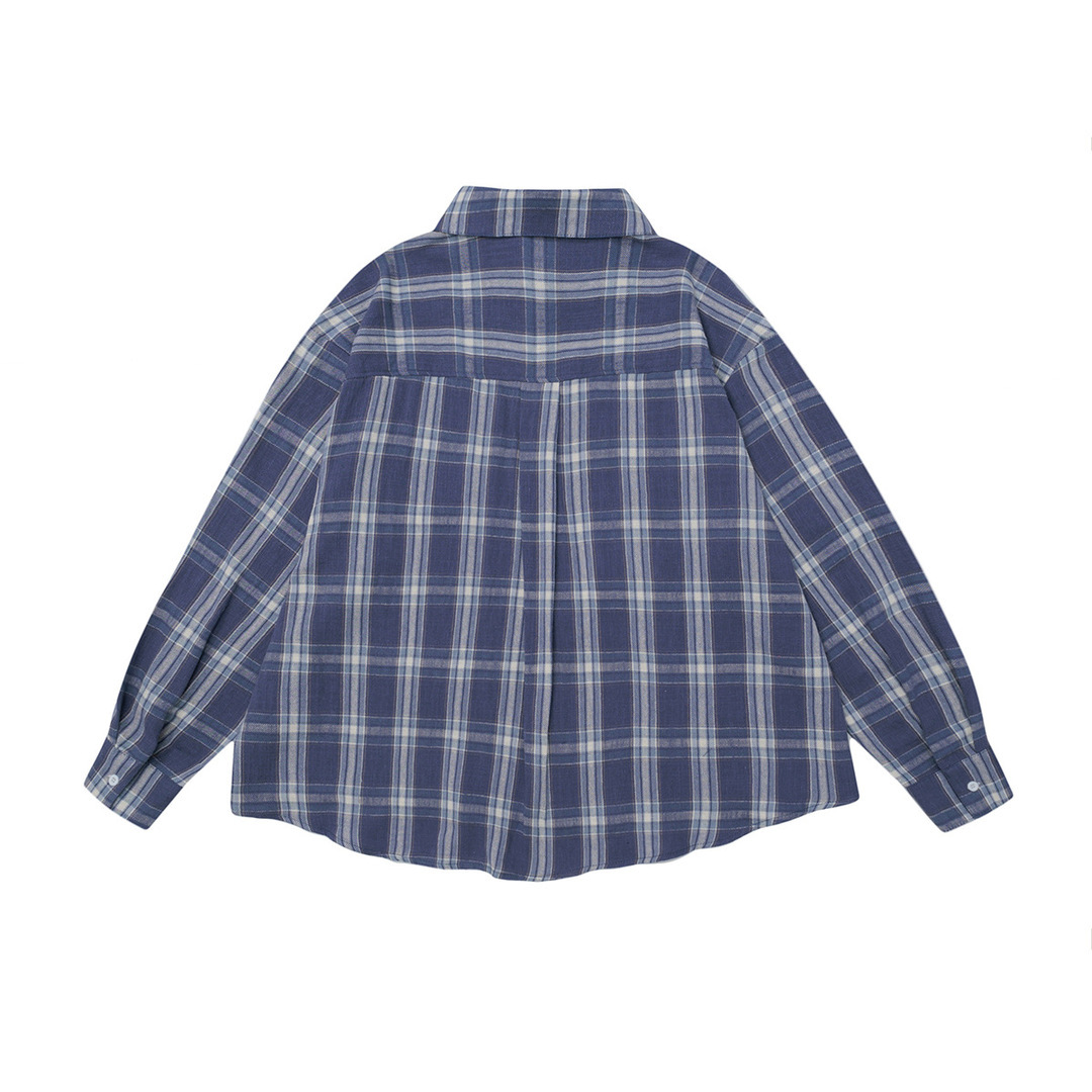 經典格紋藍白長袖襯衫