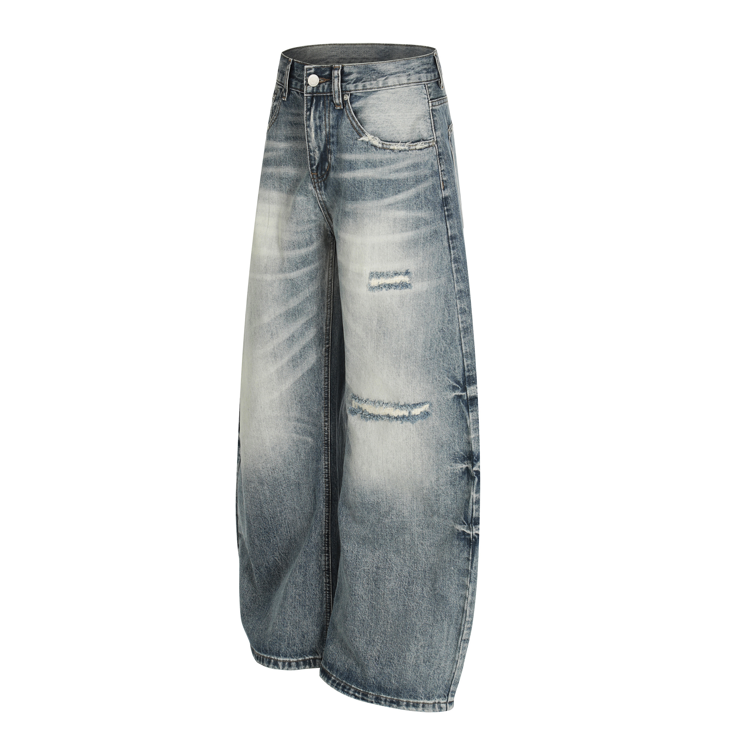 《S.V》磨破褪色刷紋牛仔褲