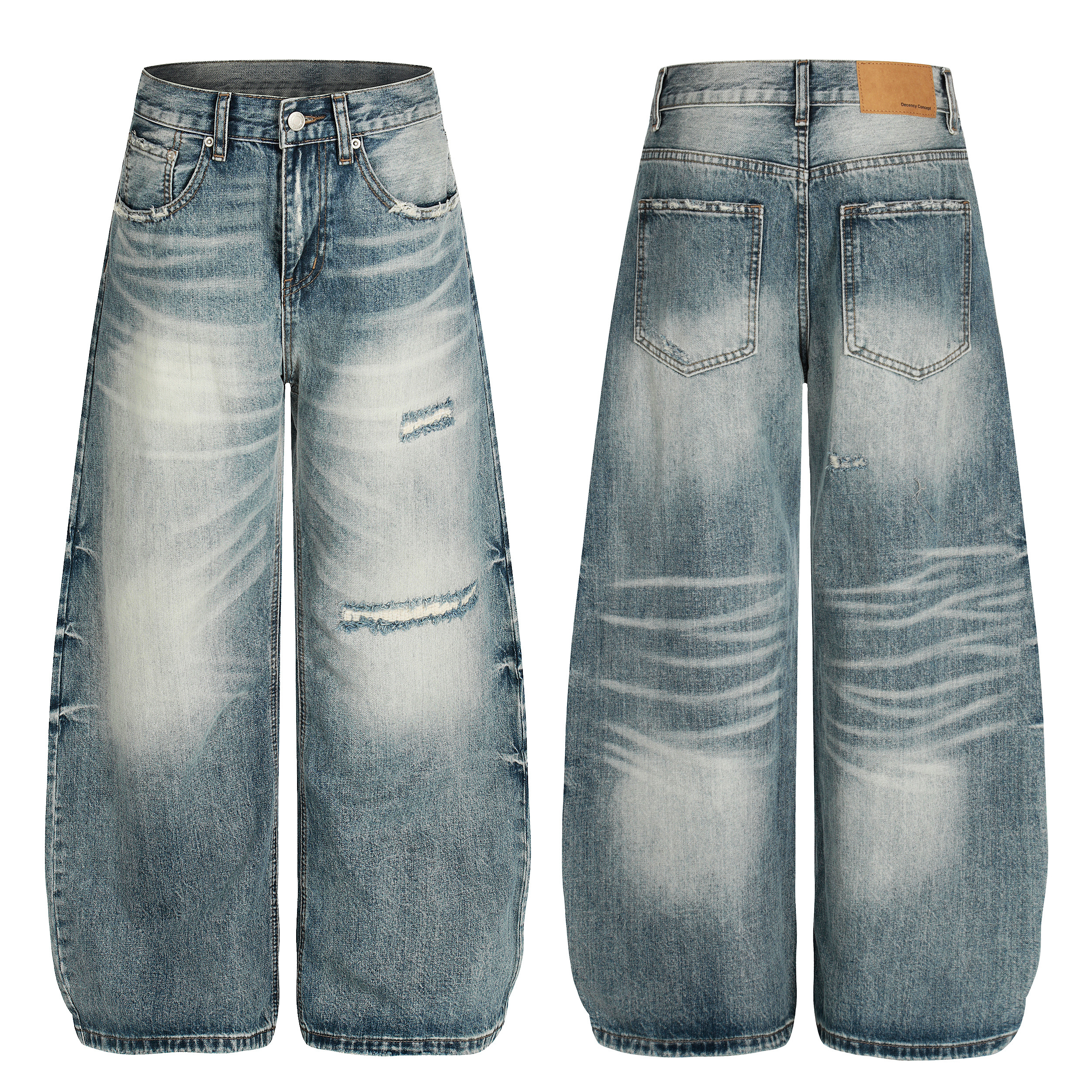 《S.V》磨破褪色刷紋牛仔褲