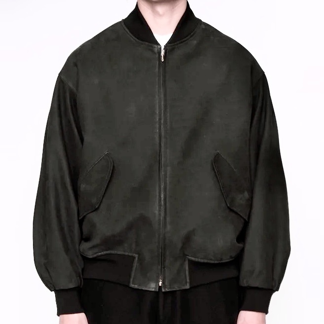 A.PRESSE 2025 NUBACK LEATHER RIB BLOUSON (25AAP-01-11) - BLACK PRE ORDER ITEM (預訂中)